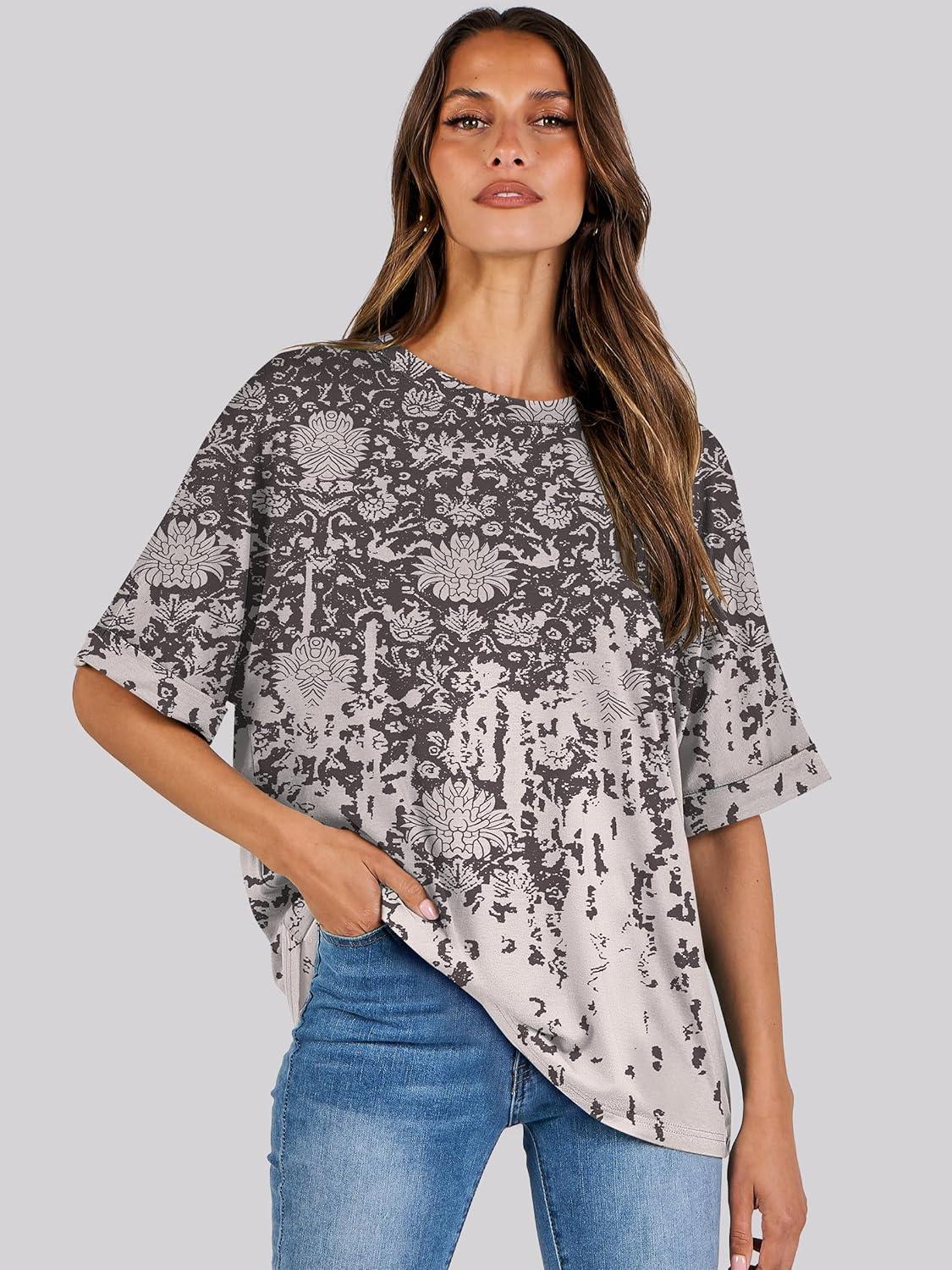imageANRABESS Womens Tops Oversized T Shirts Short Sleeve Crewneck Summer Casual Loose Basic Tee Shirt 2025 Trendy Fashion ClothesFloral Black Print