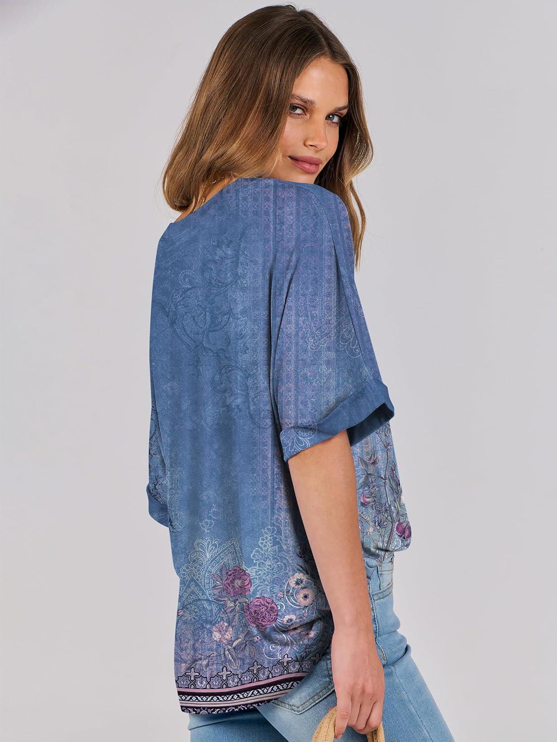 imageANRABESS Womens Tops Oversized T Shirts Short Sleeve Crewneck Summer Casual Loose Basic Tee Shirt 2025 Trendy Fashion ClothesFloral Blue Flower