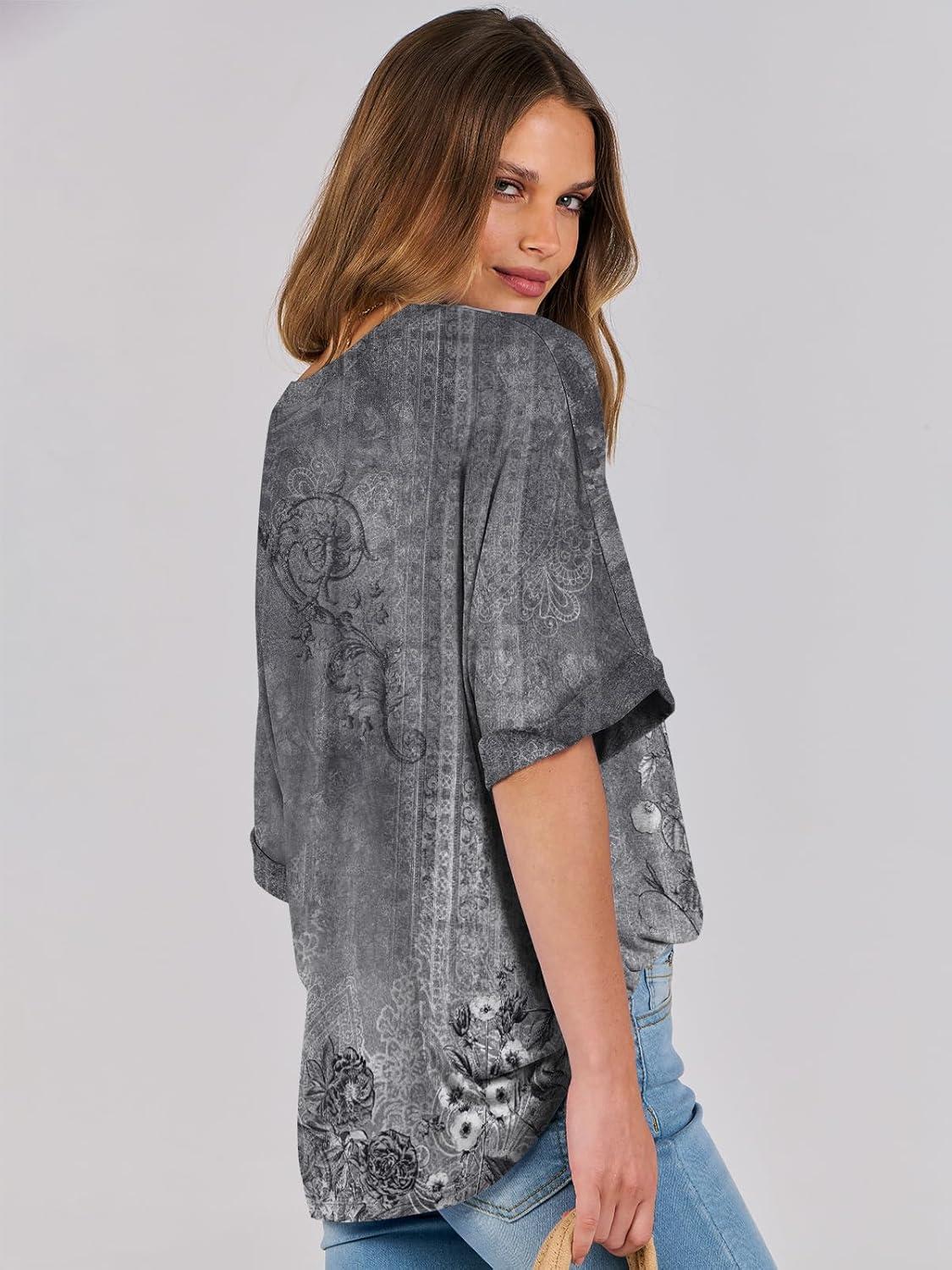 imageANRABESS Womens Tops Oversized T Shirts Short Sleeve Crewneck Summer Casual Loose Basic Tee Shirt 2025 Trendy Fashion ClothesFloral Gray Flower