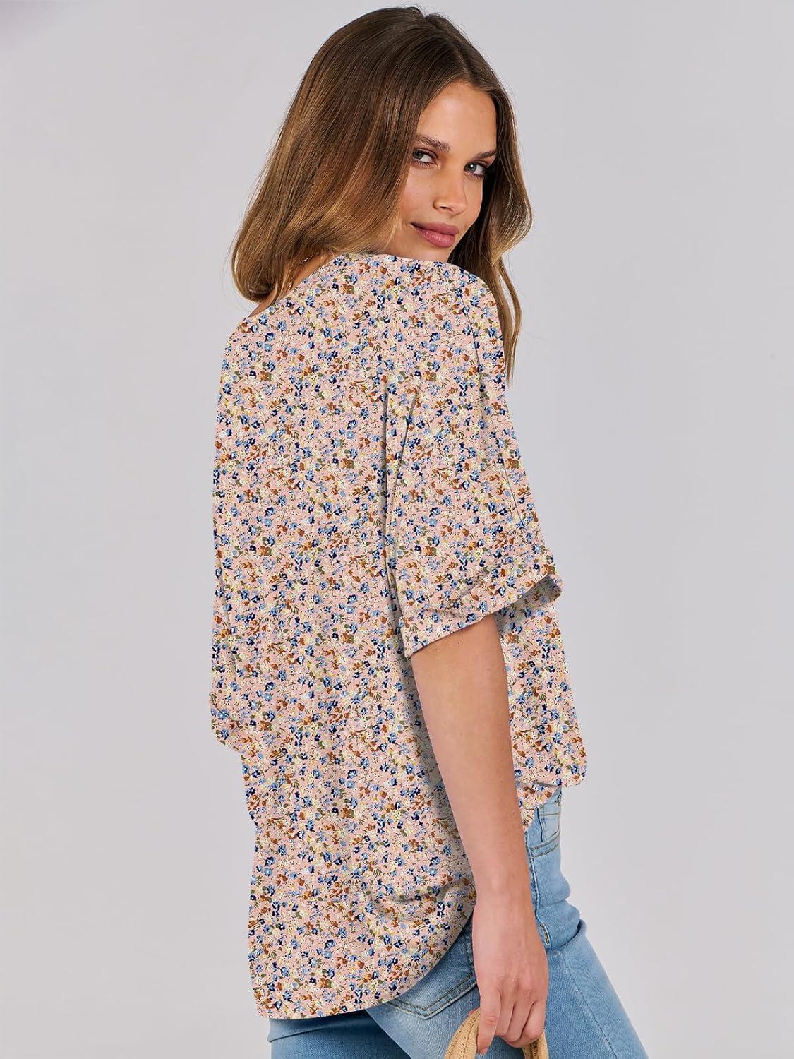 imageANRABESS Womens Tops Oversized T Shirts Short Sleeve Crewneck Summer Casual Loose Basic Tee Shirt 2025 Trendy Fashion ClothesFloral Pink