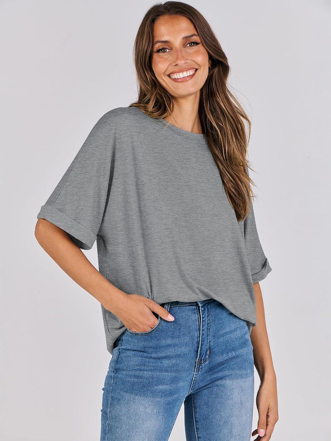 imageANRABESS Womens Tops Oversized T Shirts Short Sleeve Crewneck Summer Casual Loose Basic Tee Shirt 2025 Trendy Fashion ClothesGray