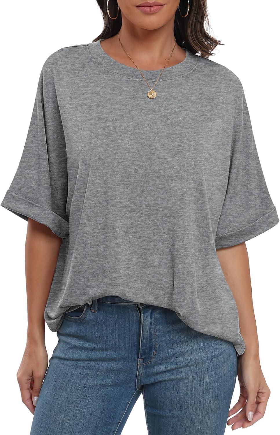 imageANRABESS Womens Tops Oversized T Shirts Short Sleeve Crewneck Summer Casual Loose Basic Tee Shirt 2025 Trendy Fashion ClothesGray