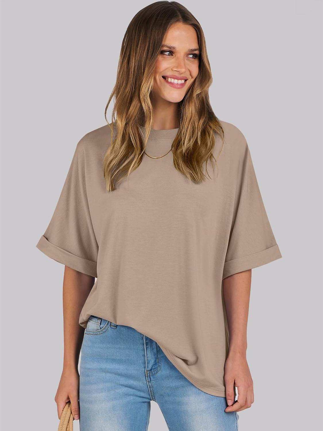 imageANRABESS Womens Tops Oversized T Shirts Short Sleeve Crewneck Summer Casual Loose Basic Tee Shirt 2025 Trendy Fashion ClothesKhaki