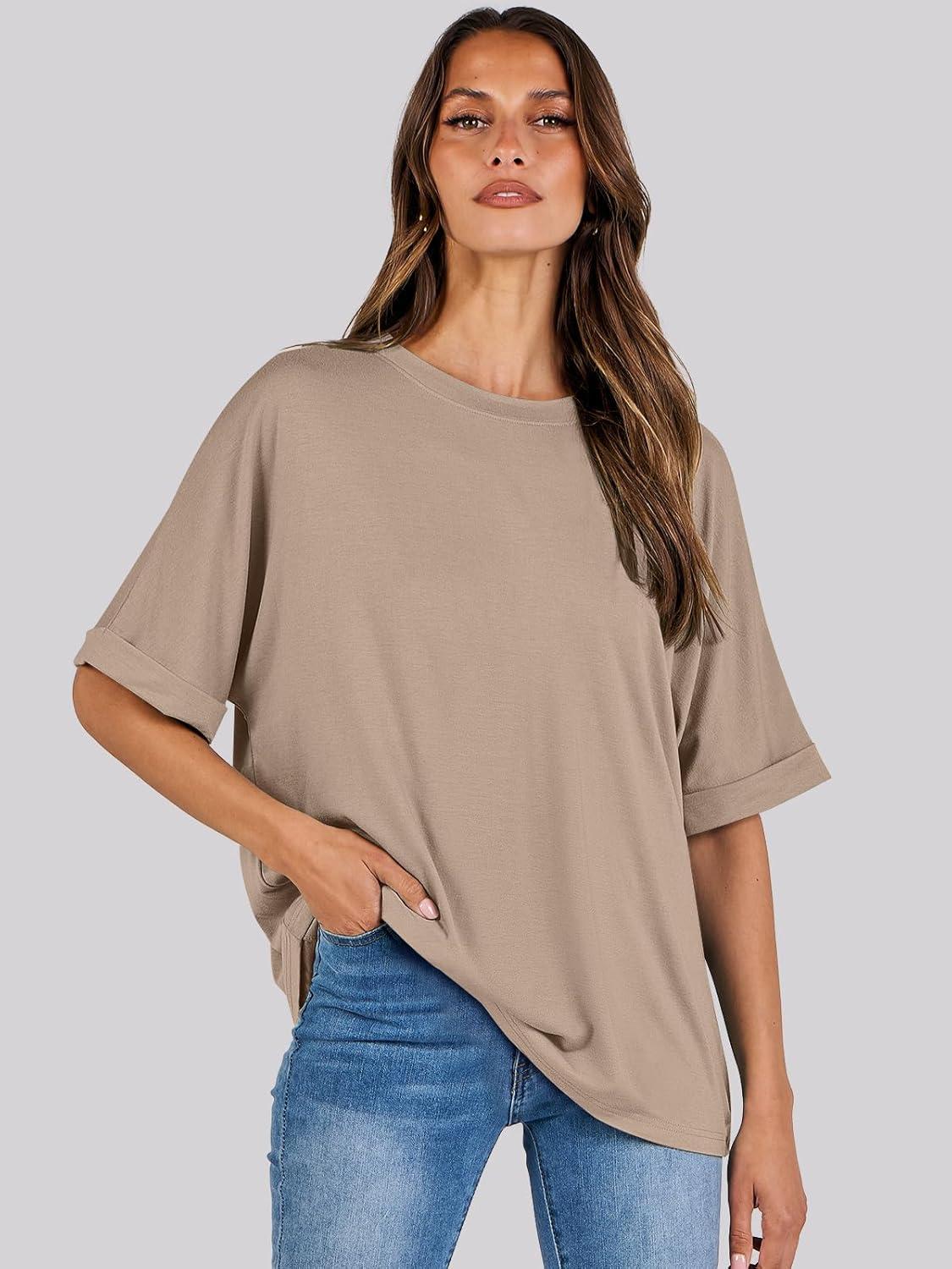 imageANRABESS Womens Tops Oversized T Shirts Short Sleeve Crewneck Summer Casual Loose Basic Tee Shirt 2025 Trendy Fashion ClothesKhaki