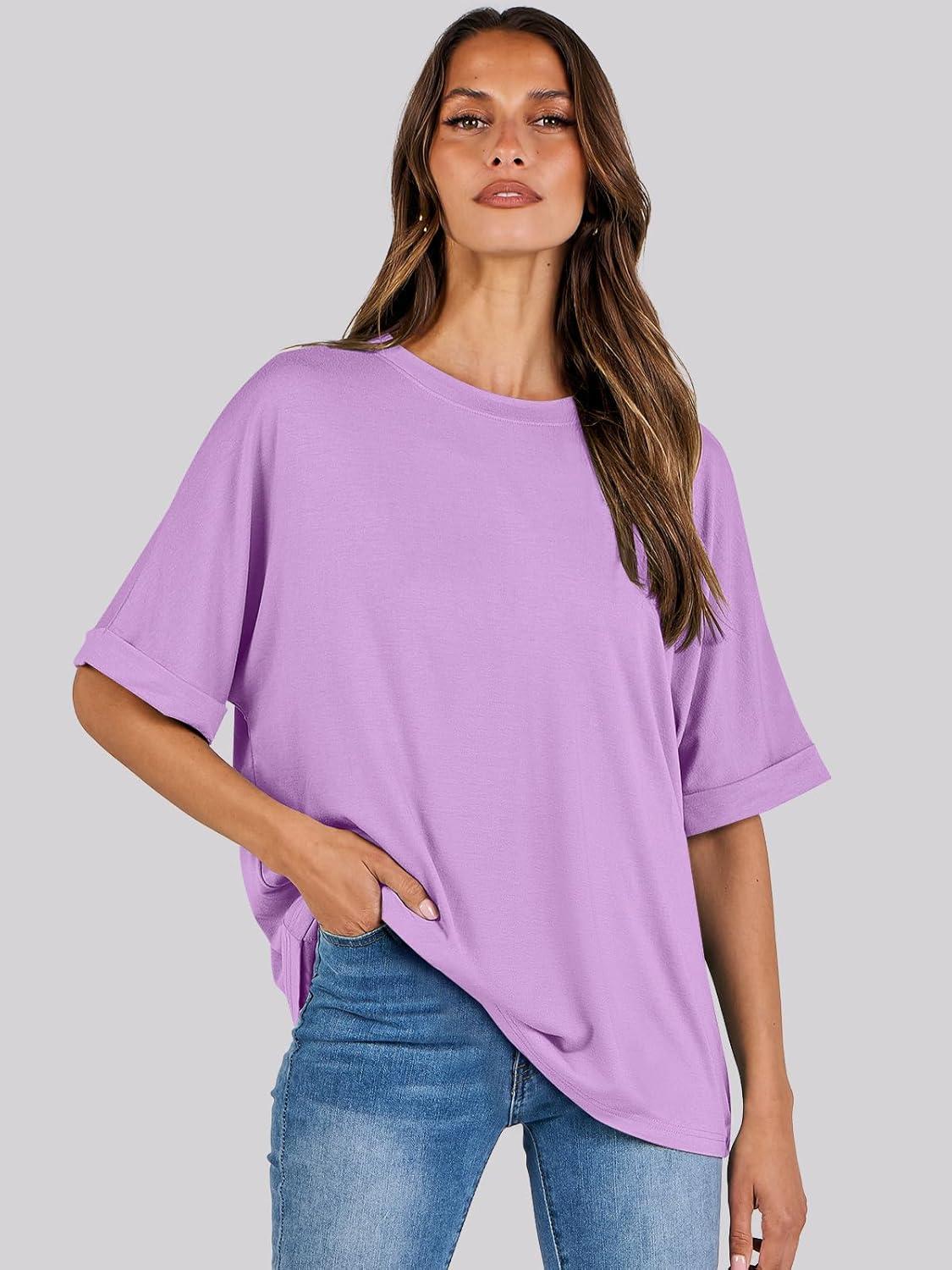 imageANRABESS Womens Tops Oversized T Shirts Short Sleeve Crewneck Summer Casual Loose Basic Tee Shirt 2025 Trendy Fashion ClothesLilac