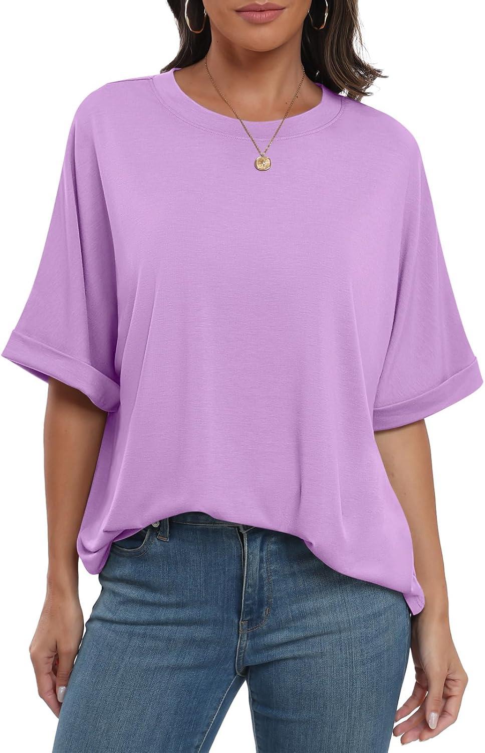 imageANRABESS Womens Tops Oversized T Shirts Short Sleeve Crewneck Summer Casual Loose Basic Tee Shirt 2025 Trendy Fashion ClothesLilac