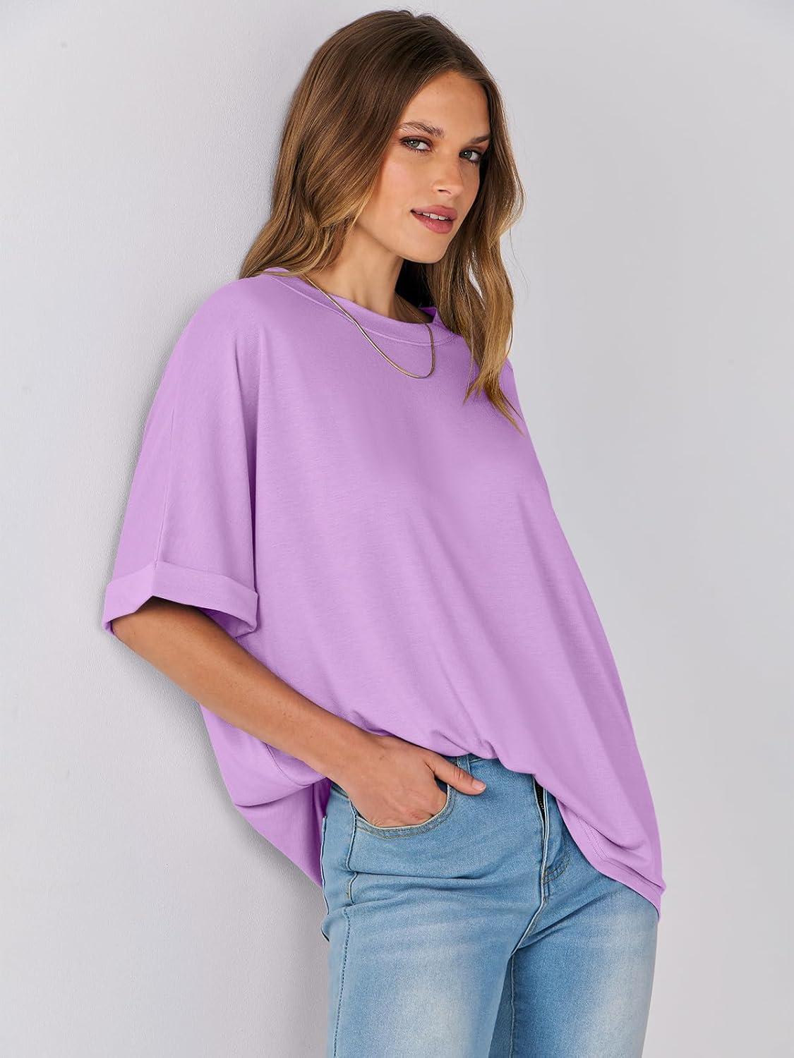 imageANRABESS Womens Tops Oversized T Shirts Short Sleeve Crewneck Summer Casual Loose Basic Tee Shirt 2025 Trendy Fashion ClothesLilac