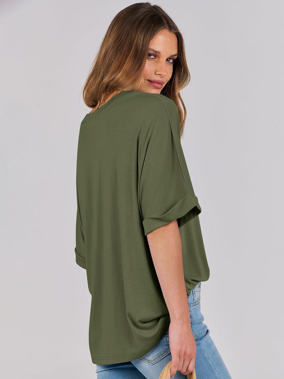 imageANRABESS Womens Tops Oversized T Shirts Short Sleeve Crewneck Summer Casual Loose Basic Tee Shirt 2025 Trendy Fashion ClothesOlive Green