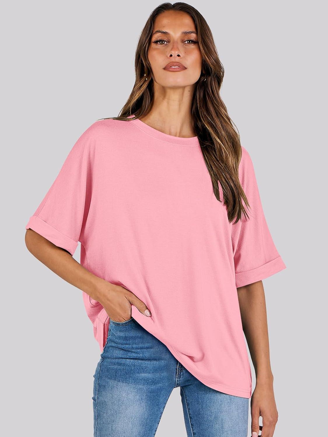 imageANRABESS Womens Tops Oversized T Shirts Short Sleeve Crewneck Summer Casual Loose Basic Tee Shirt 2025 Trendy Fashion ClothesPink