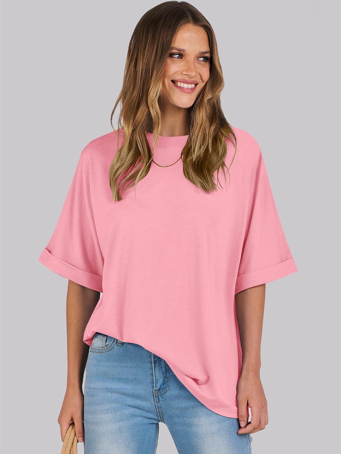 imageANRABESS Womens Tops Oversized T Shirts Short Sleeve Crewneck Summer Casual Loose Basic Tee Shirt 2025 Trendy Fashion ClothesPink