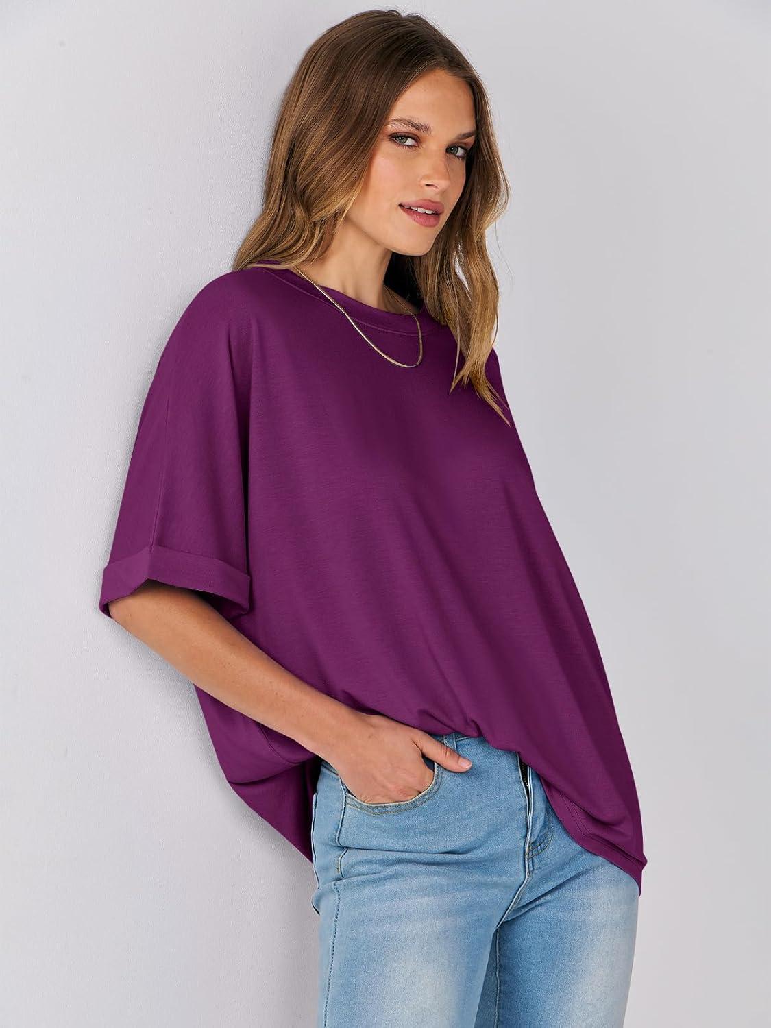 imageANRABESS Womens Tops Oversized T Shirts Short Sleeve Crewneck Summer Casual Loose Basic Tee Shirt 2025 Trendy Fashion ClothesPurple