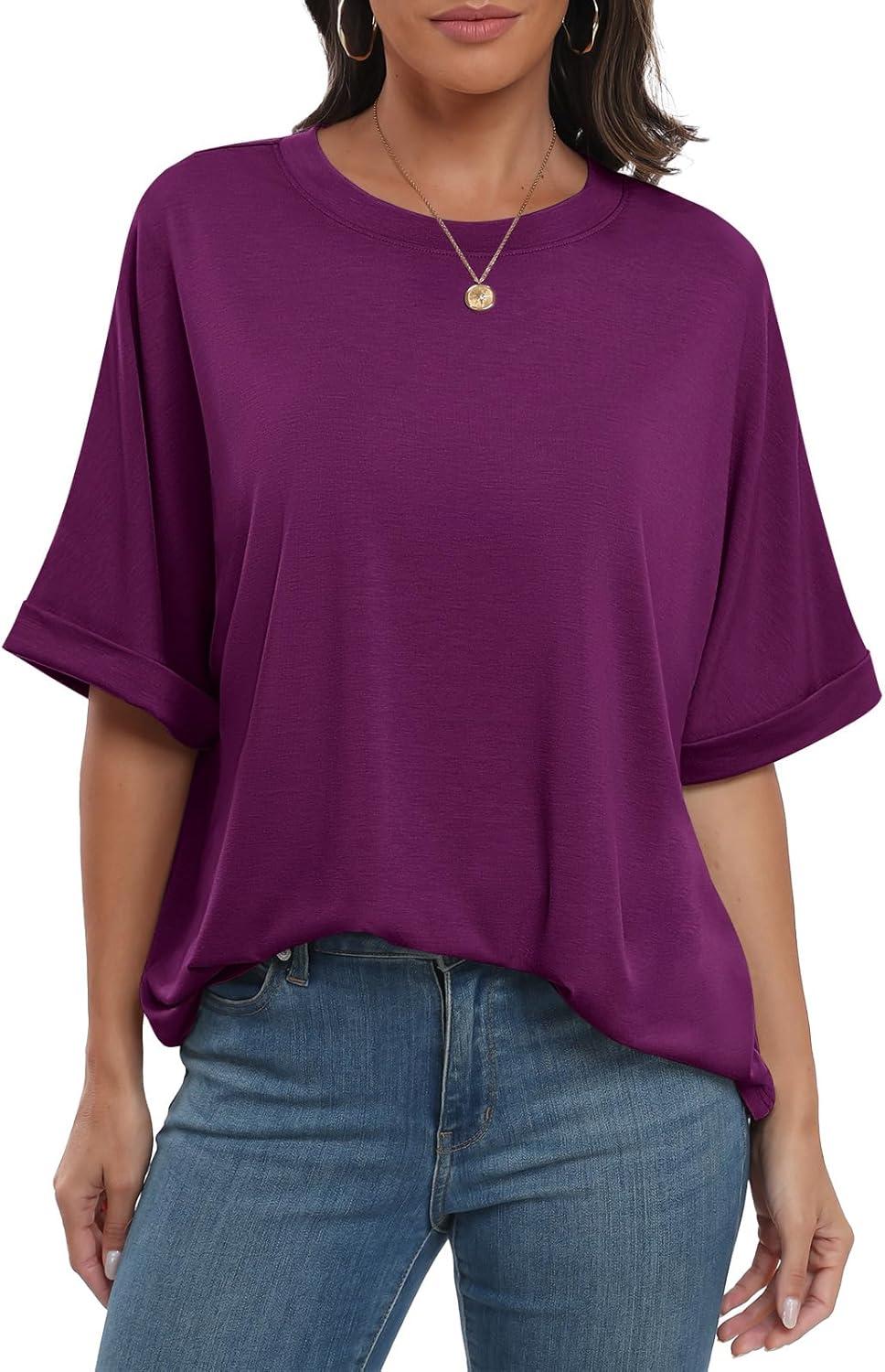 imageANRABESS Womens Tops Oversized T Shirts Short Sleeve Crewneck Summer Casual Loose Basic Tee Shirt 2025 Trendy Fashion ClothesPurple