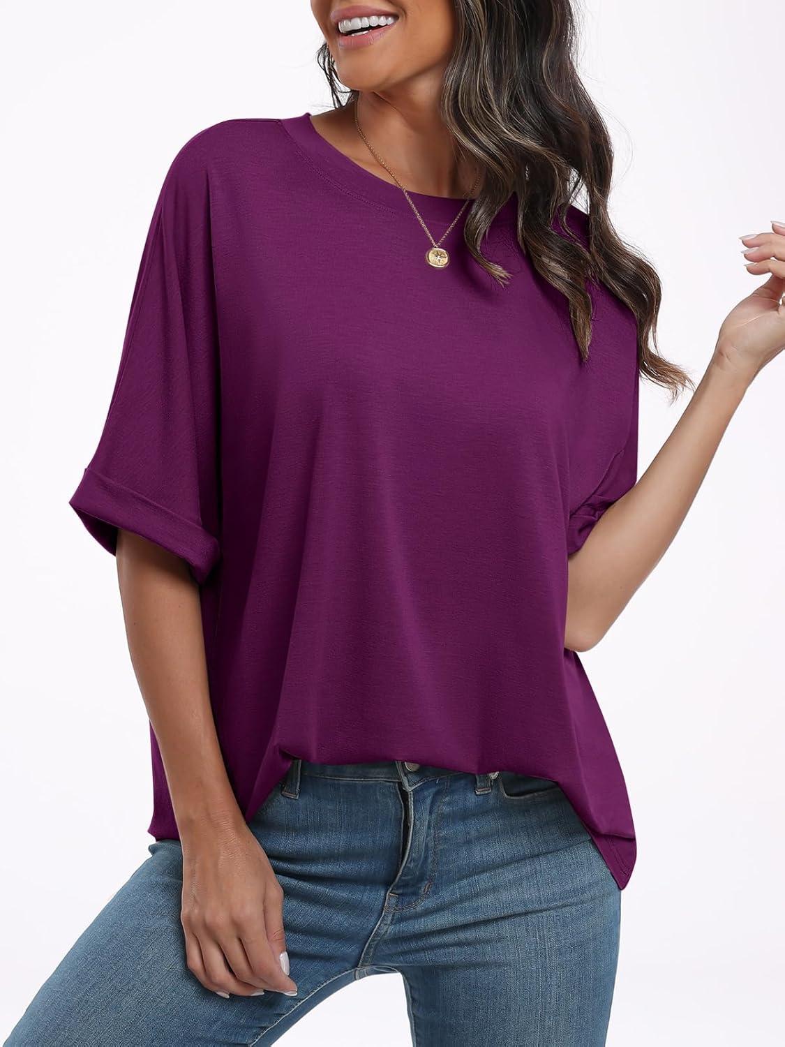 imageANRABESS Womens Tops Oversized T Shirts Short Sleeve Crewneck Summer Casual Loose Basic Tee Shirt 2025 Trendy Fashion ClothesPurple
