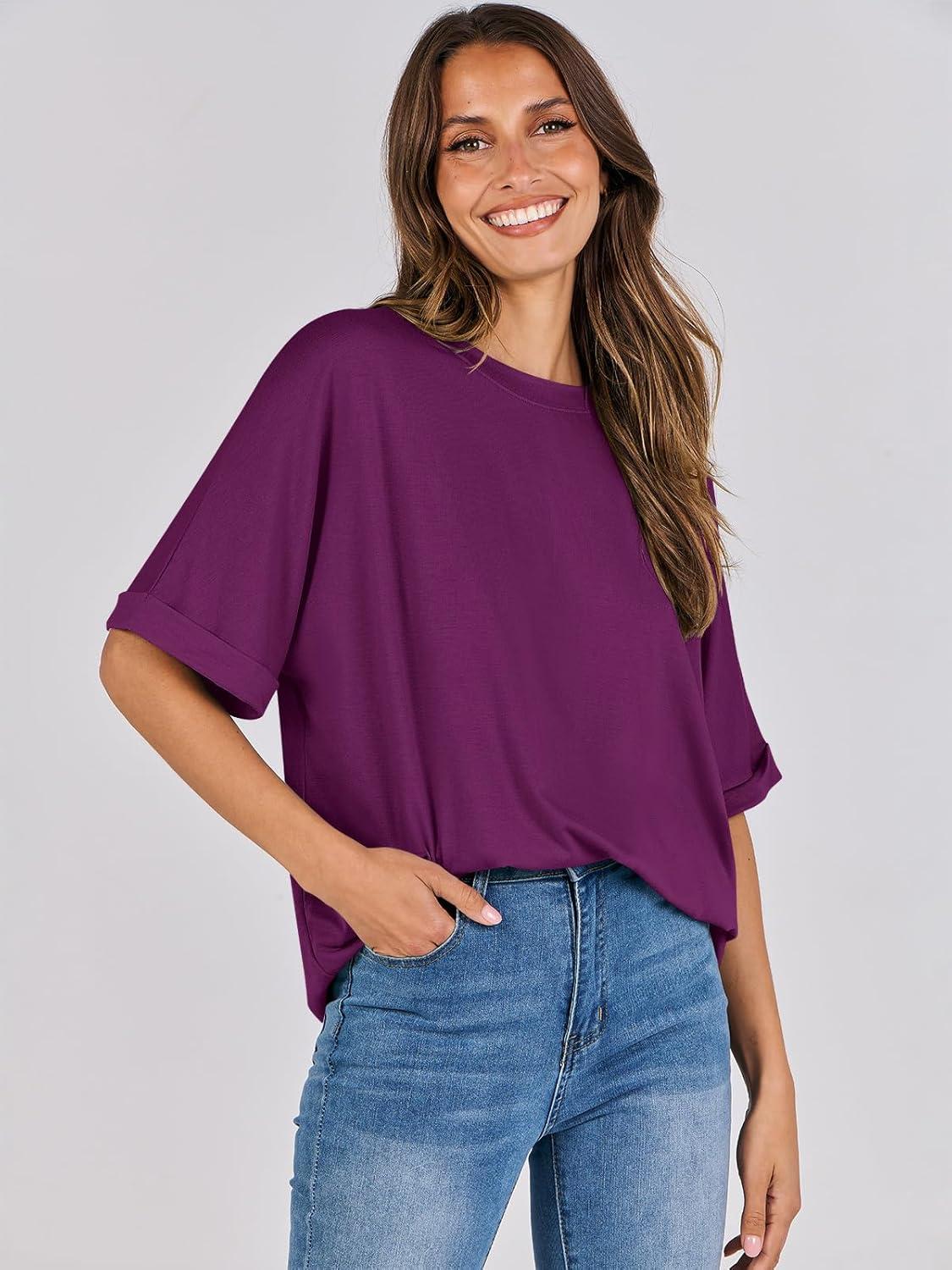 imageANRABESS Womens Tops Oversized T Shirts Short Sleeve Crewneck Summer Casual Loose Basic Tee Shirt 2025 Trendy Fashion ClothesPurple