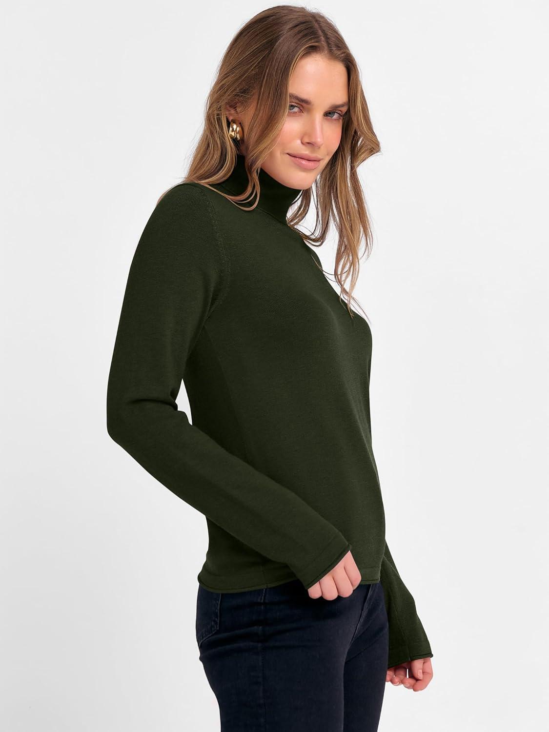 imageANRABESS Womens Turtleneck Long Sleeve Sweater Tops Casual Soft Knit Fit Lightweight Basic Pullover 2025 Fall Work OutfitsArmy Green
