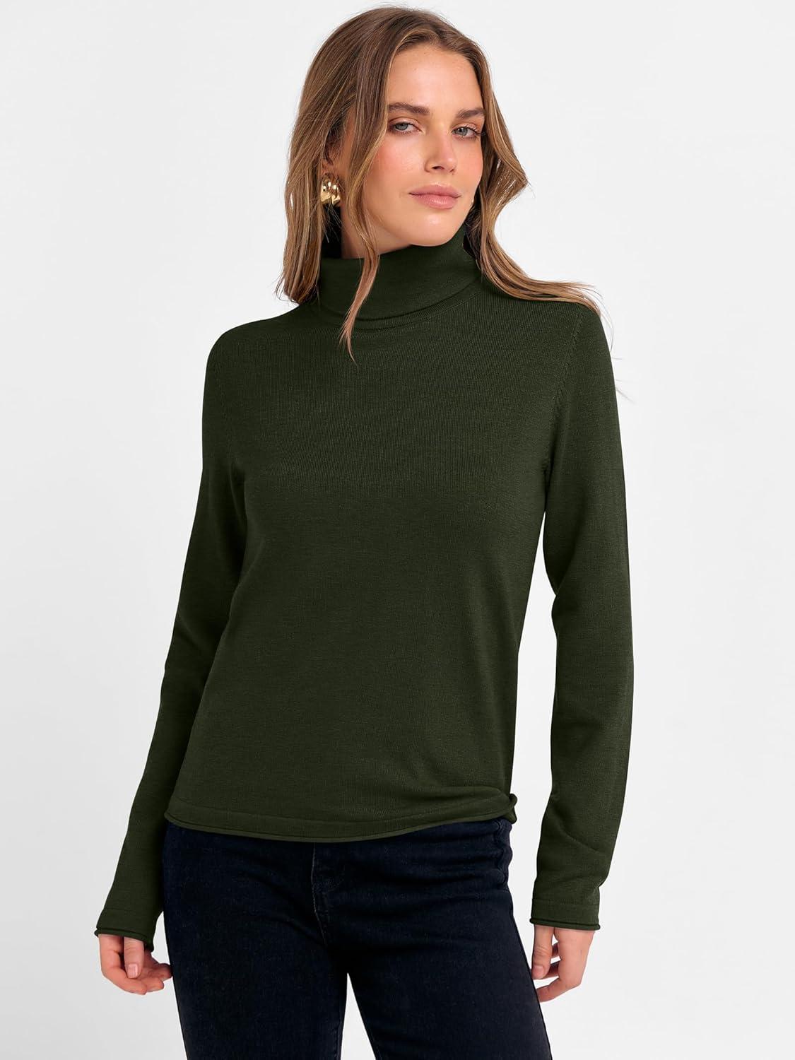 imageANRABESS Womens Turtleneck Long Sleeve Sweater Tops Casual Soft Knit Fit Lightweight Basic Pullover 2025 Fall Work OutfitsArmy Green