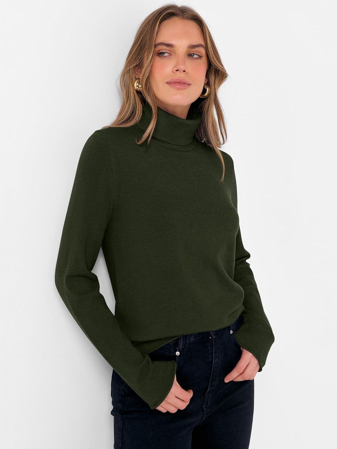 imageANRABESS Womens Turtleneck Long Sleeve Sweater Tops Casual Soft Knit Fit Lightweight Basic Pullover 2025 Fall Work OutfitsArmy Green