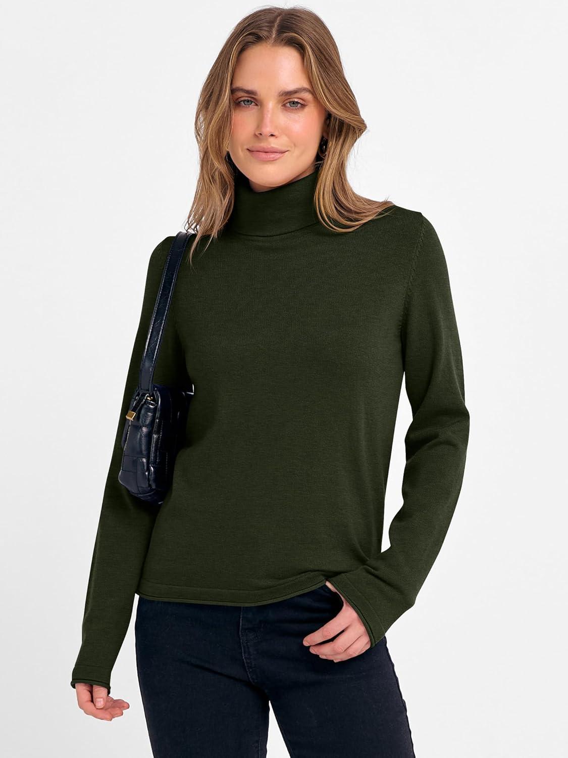 imageANRABESS Womens Turtleneck Long Sleeve Sweater Tops Casual Soft Knit Fit Lightweight Basic Pullover 2025 Fall Work OutfitsArmy Green