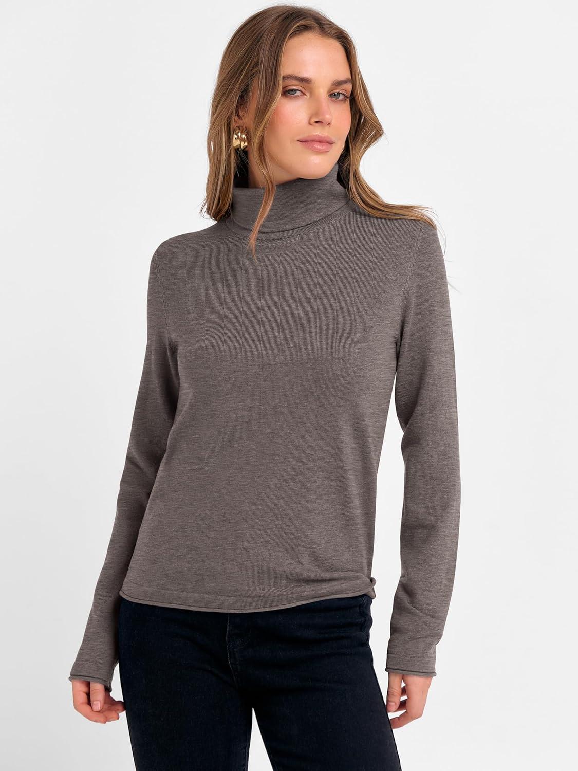imageANRABESS Womens Turtleneck Long Sleeve Sweater Tops Casual Soft Knit Fit Lightweight Basic Pullover 2025 Fall Work OutfitsDark Taupe