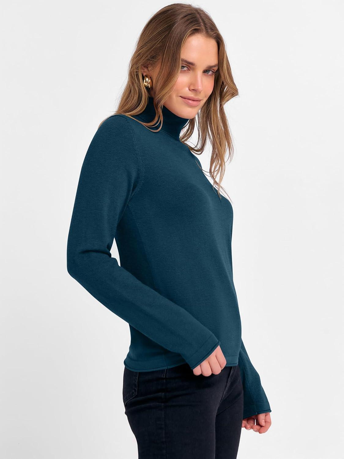 imageANRABESS Womens Turtleneck Long Sleeve Sweater Tops Casual Soft Knit Fit Lightweight Basic Pullover 2025 Fall Work OutfitsDark Teal