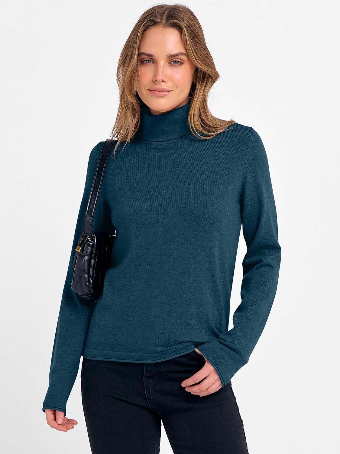 imageANRABESS Womens Turtleneck Long Sleeve Sweater Tops Casual Soft Knit Fit Lightweight Basic Pullover 2025 Fall Work OutfitsDark Teal