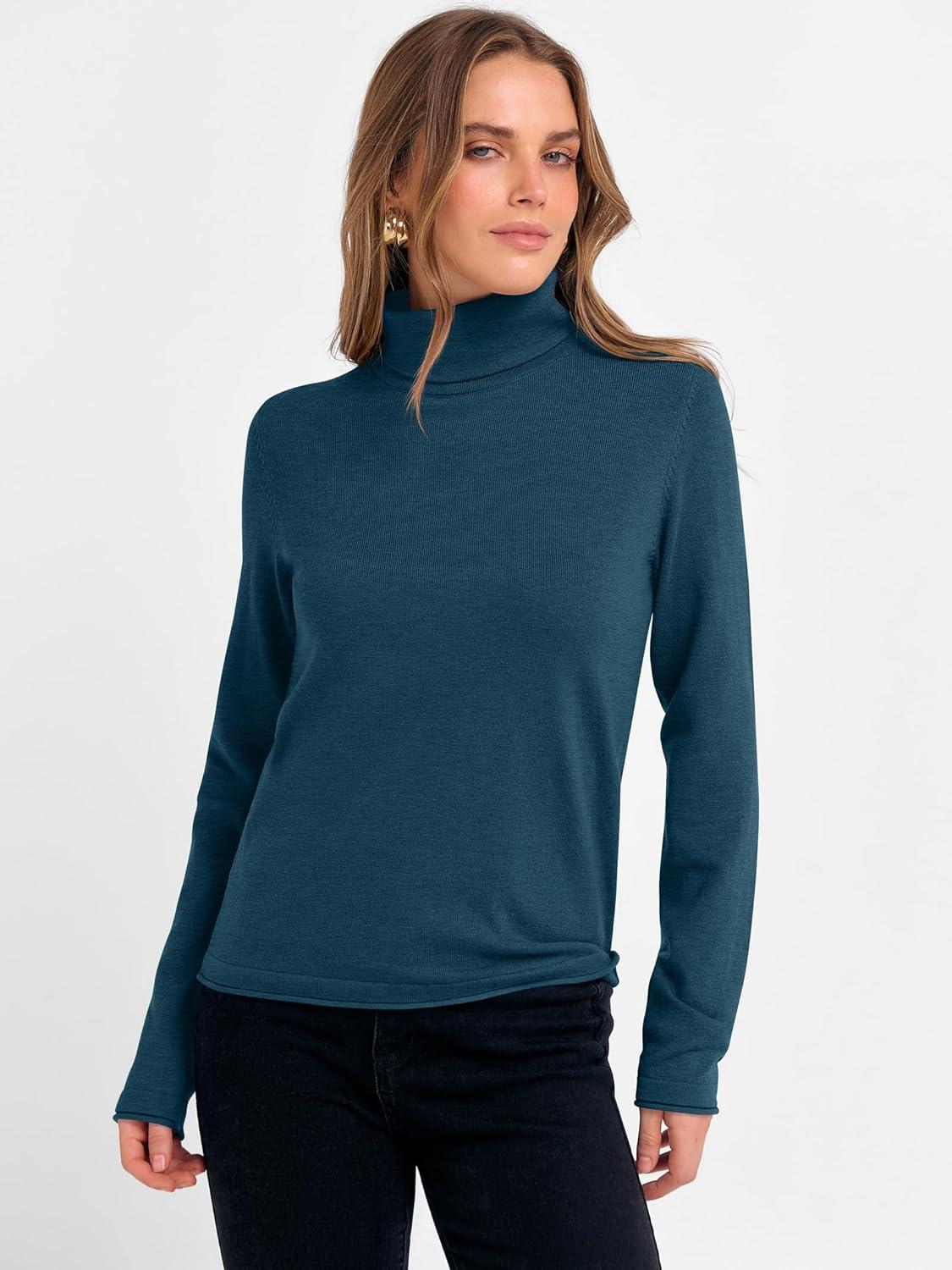 imageANRABESS Womens Turtleneck Long Sleeve Sweater Tops Casual Soft Knit Fit Lightweight Basic Pullover 2025 Fall Work OutfitsDark Teal