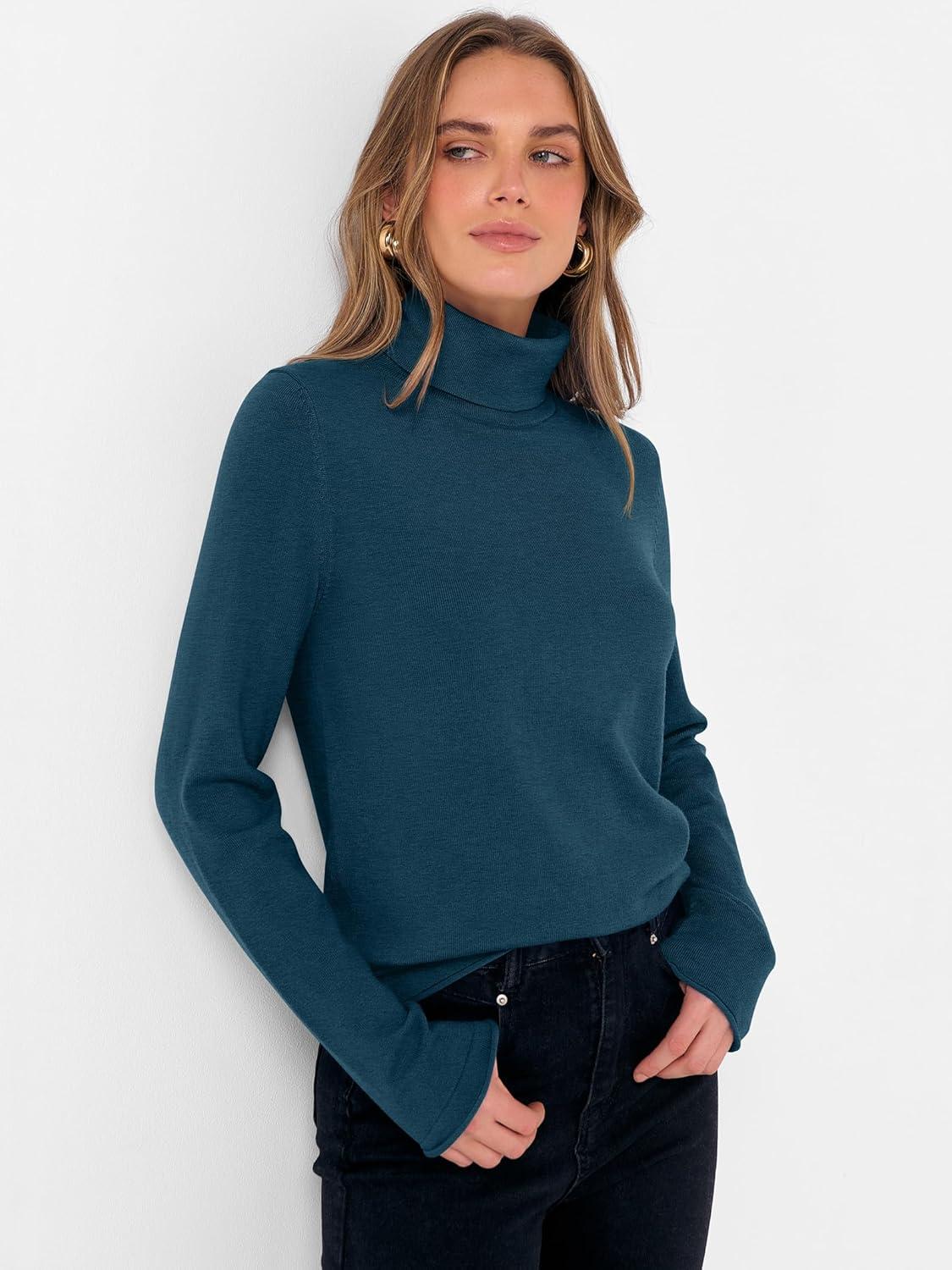 imageANRABESS Womens Turtleneck Long Sleeve Sweater Tops Casual Soft Knit Fit Lightweight Basic Pullover 2025 Fall Work OutfitsDark Teal