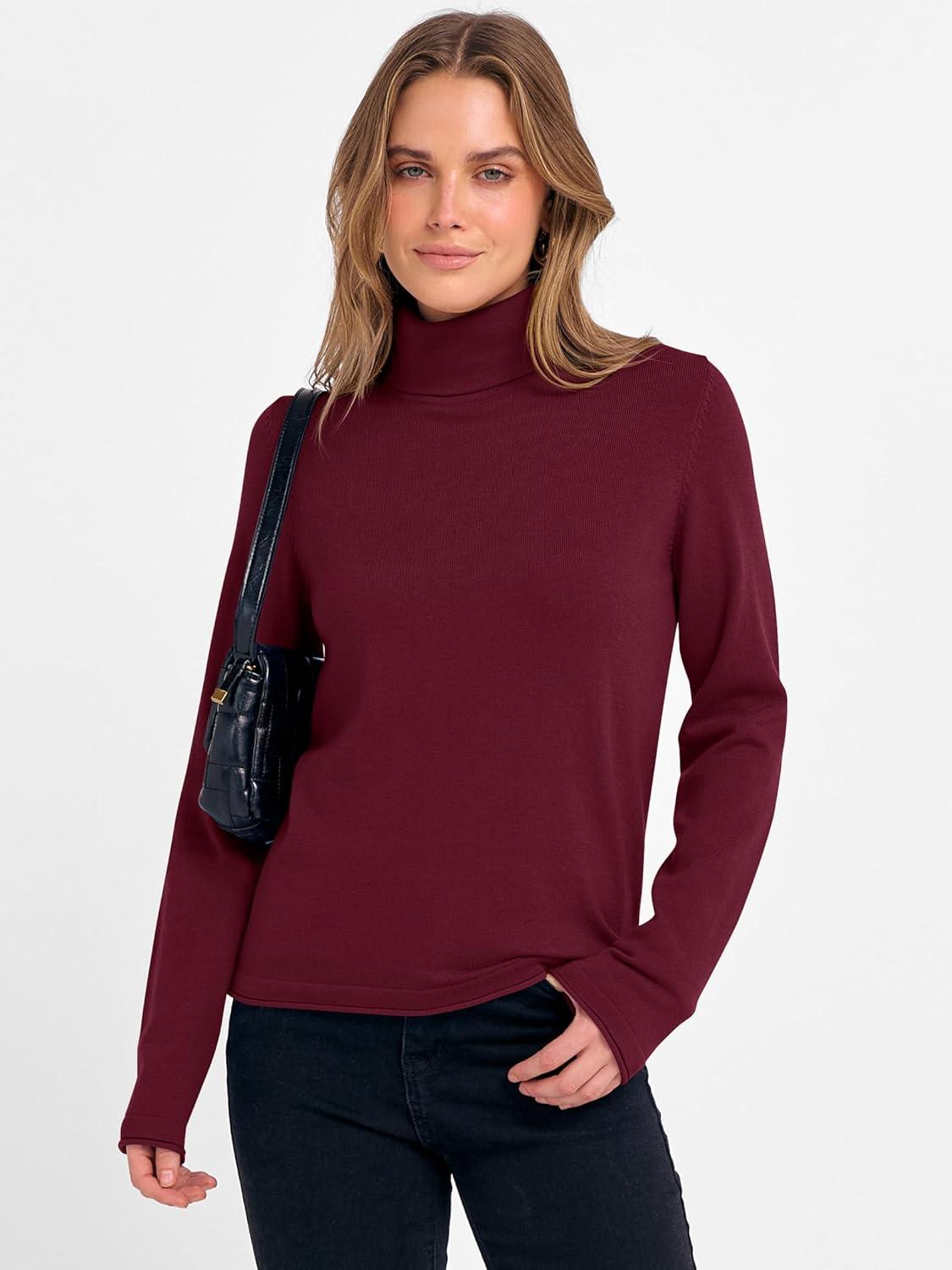 imageANRABESS Womens Turtleneck Long Sleeve Sweater Tops Casual Soft Knit Fit Lightweight Basic Pullover 2025 Fall Work OutfitsWine Red