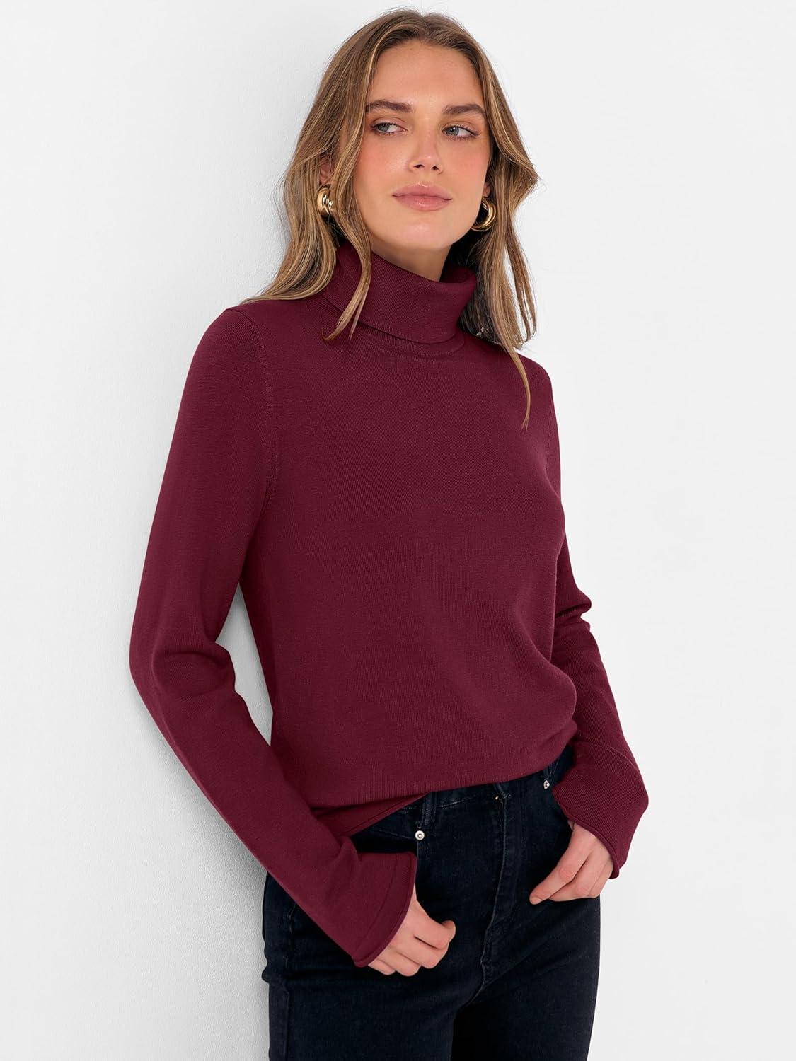 imageANRABESS Womens Turtleneck Long Sleeve Sweater Tops Casual Soft Knit Fit Lightweight Basic Pullover 2025 Fall Work OutfitsWine Red