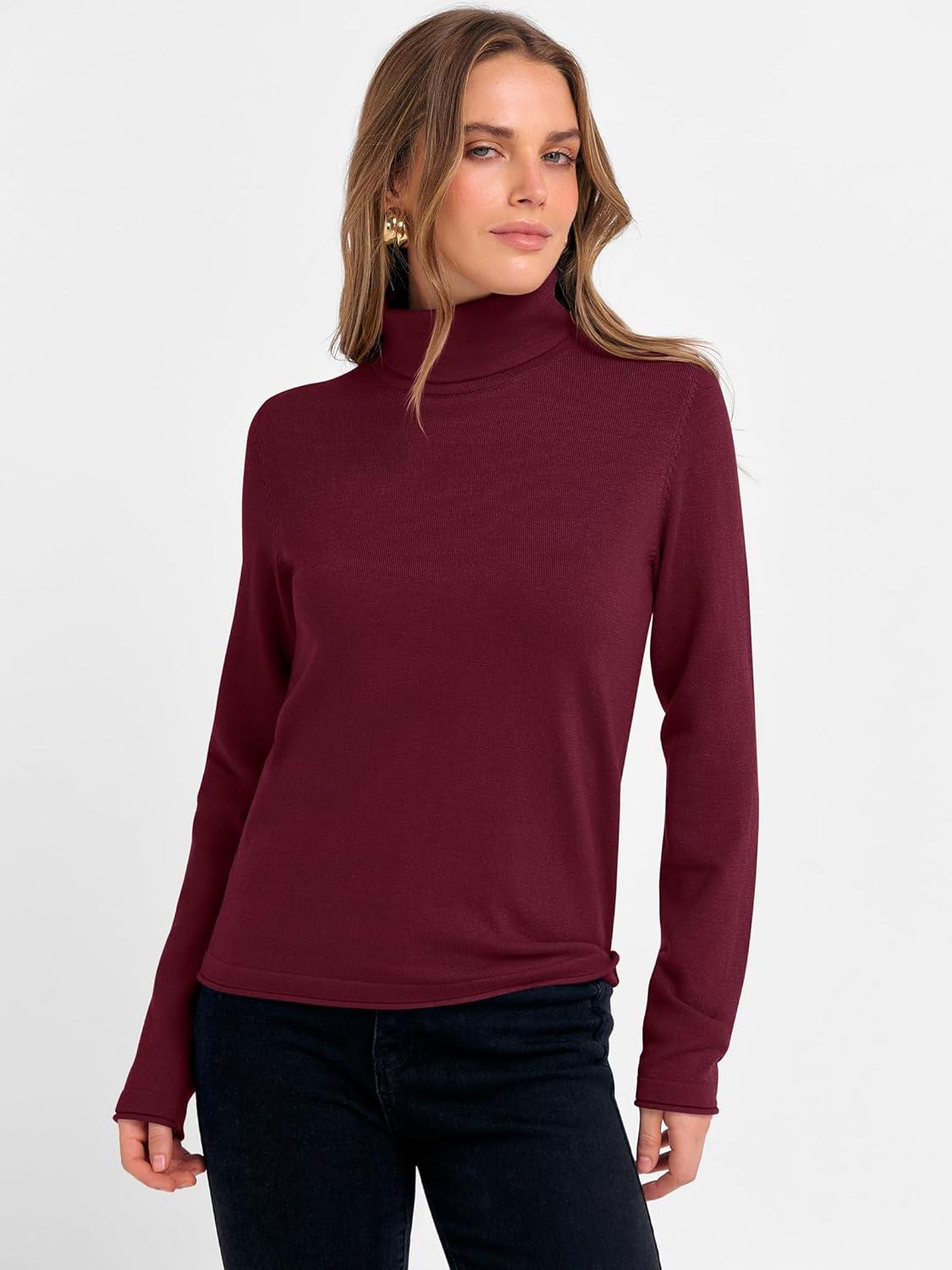 imageANRABESS Womens Turtleneck Long Sleeve Sweater Tops Casual Soft Knit Fit Lightweight Basic Pullover 2025 Fall Work OutfitsWine Red
