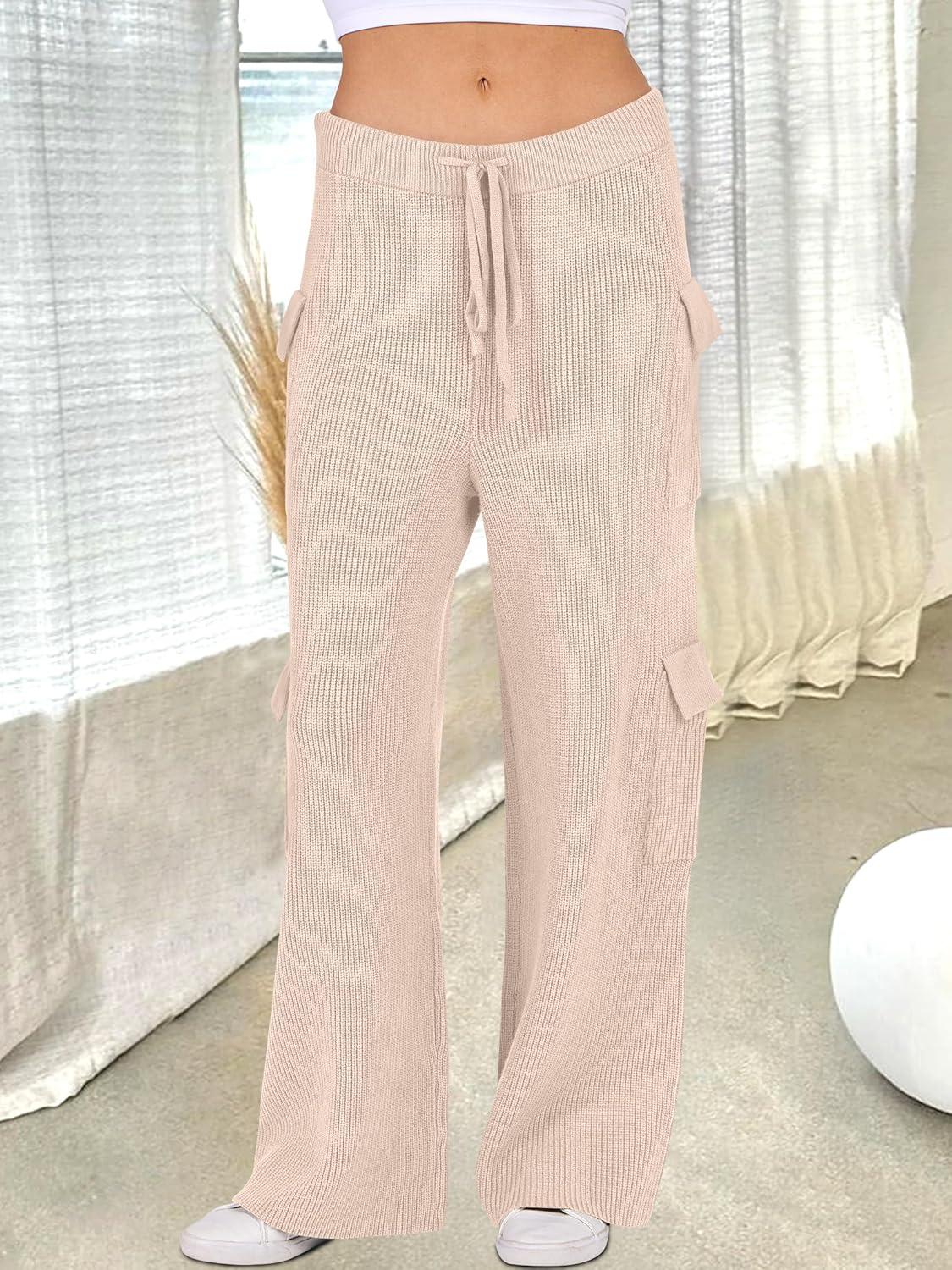 imageANRABESS Womens Two Piece Outfits Casual Knit Hooded Sweater Straight Leg Pants Set 2025 Fall Lounge Travel ClothesBeige