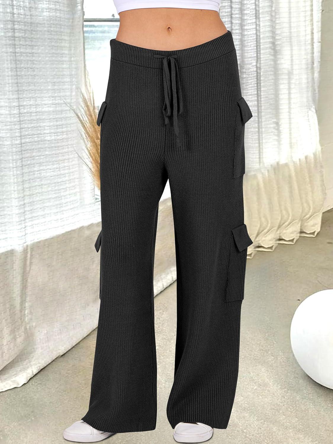 imageANRABESS Womens Two Piece Outfits Casual Knit Hooded Sweater Straight Leg Pants Set 2025 Fall Lounge Travel ClothesBlack