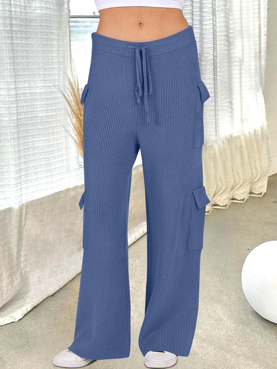 imageANRABESS Womens Two Piece Outfits Casual Knit Hooded Sweater Straight Leg Pants Set 2025 Fall Lounge Travel ClothesDark Blue