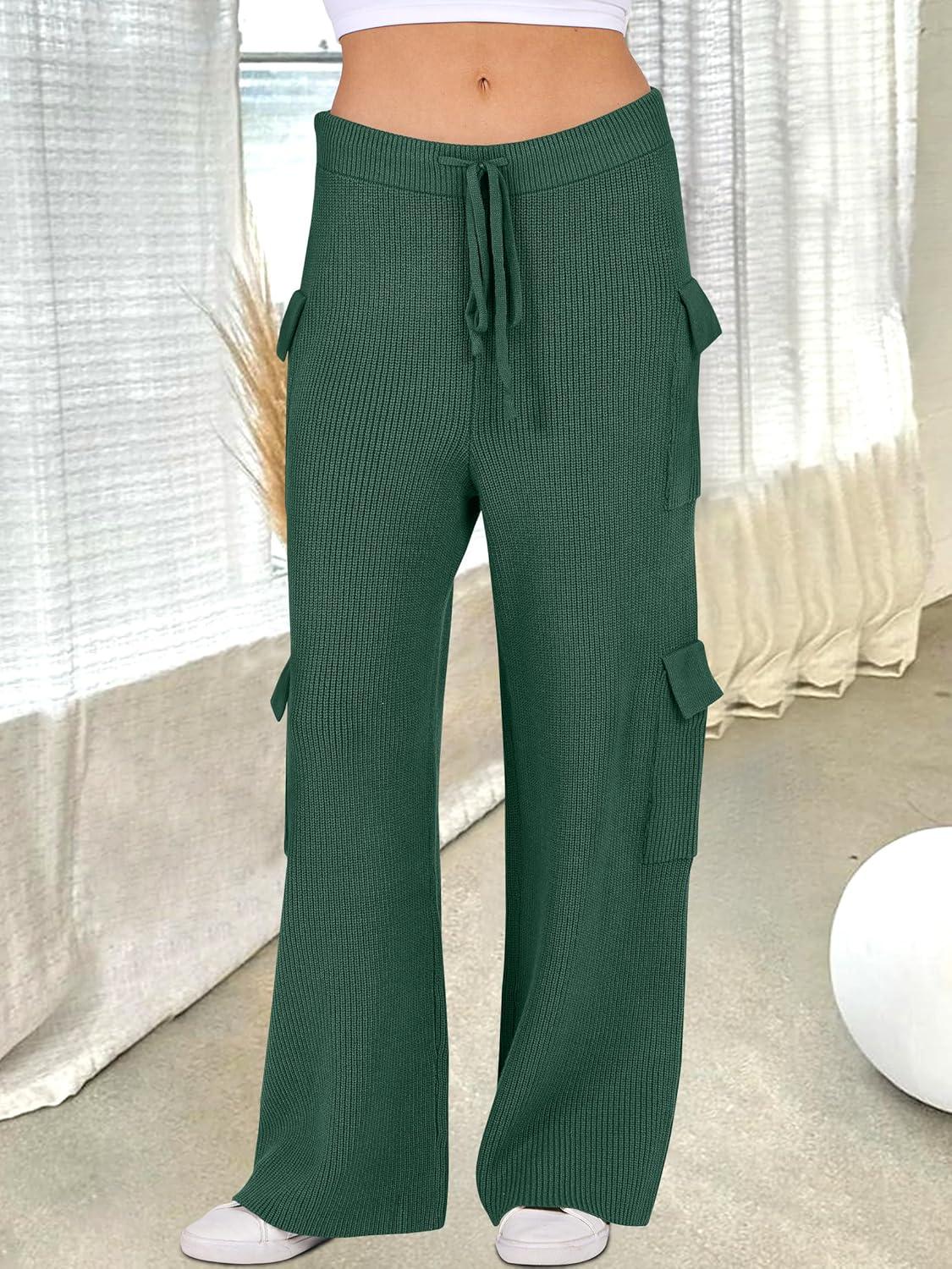 imageANRABESS Womens Two Piece Outfits Casual Knit Hooded Sweater Straight Leg Pants Set 2025 Fall Lounge Travel ClothesDeep Green