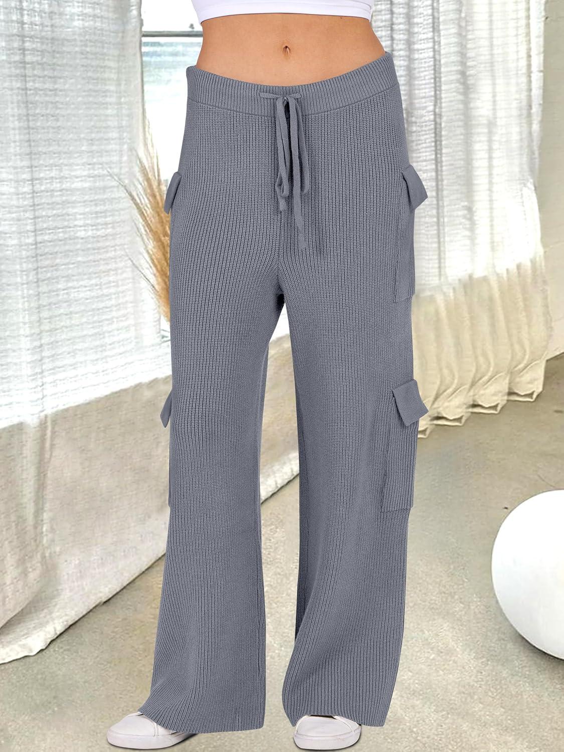 imageANRABESS Womens Two Piece Outfits Casual Knit Hooded Sweater Straight Leg Pants Set 2025 Fall Lounge Travel ClothesGrey