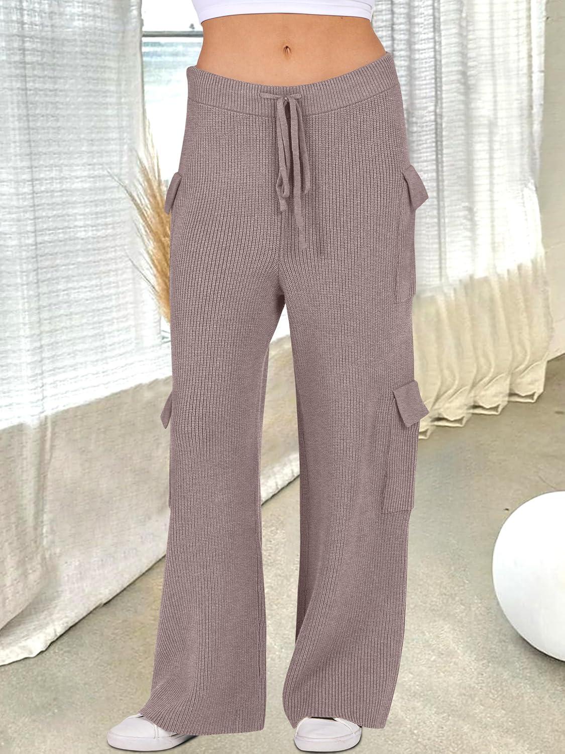 imageANRABESS Womens Two Piece Outfits Casual Knit Hooded Sweater Straight Leg Pants Set 2025 Fall Lounge Travel ClothesKhaki