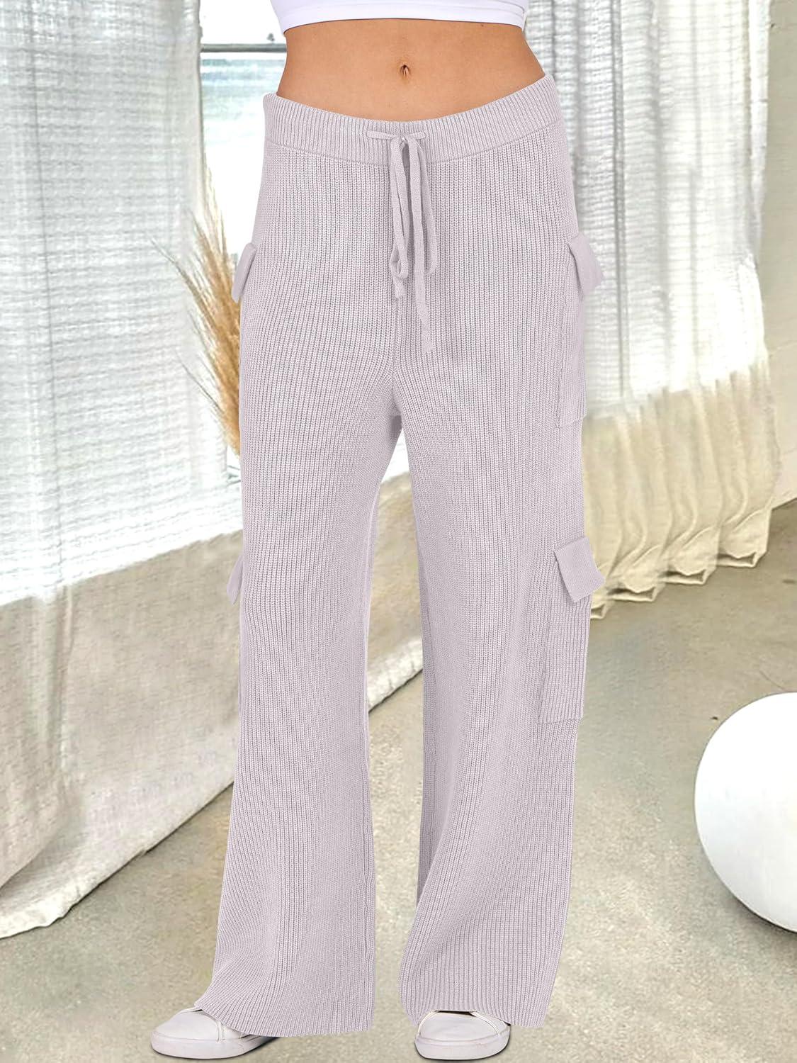 imageANRABESS Womens Two Piece Outfits Casual Knit Hooded Sweater Straight Leg Pants Set 2025 Fall Lounge Travel ClothesLight Grey