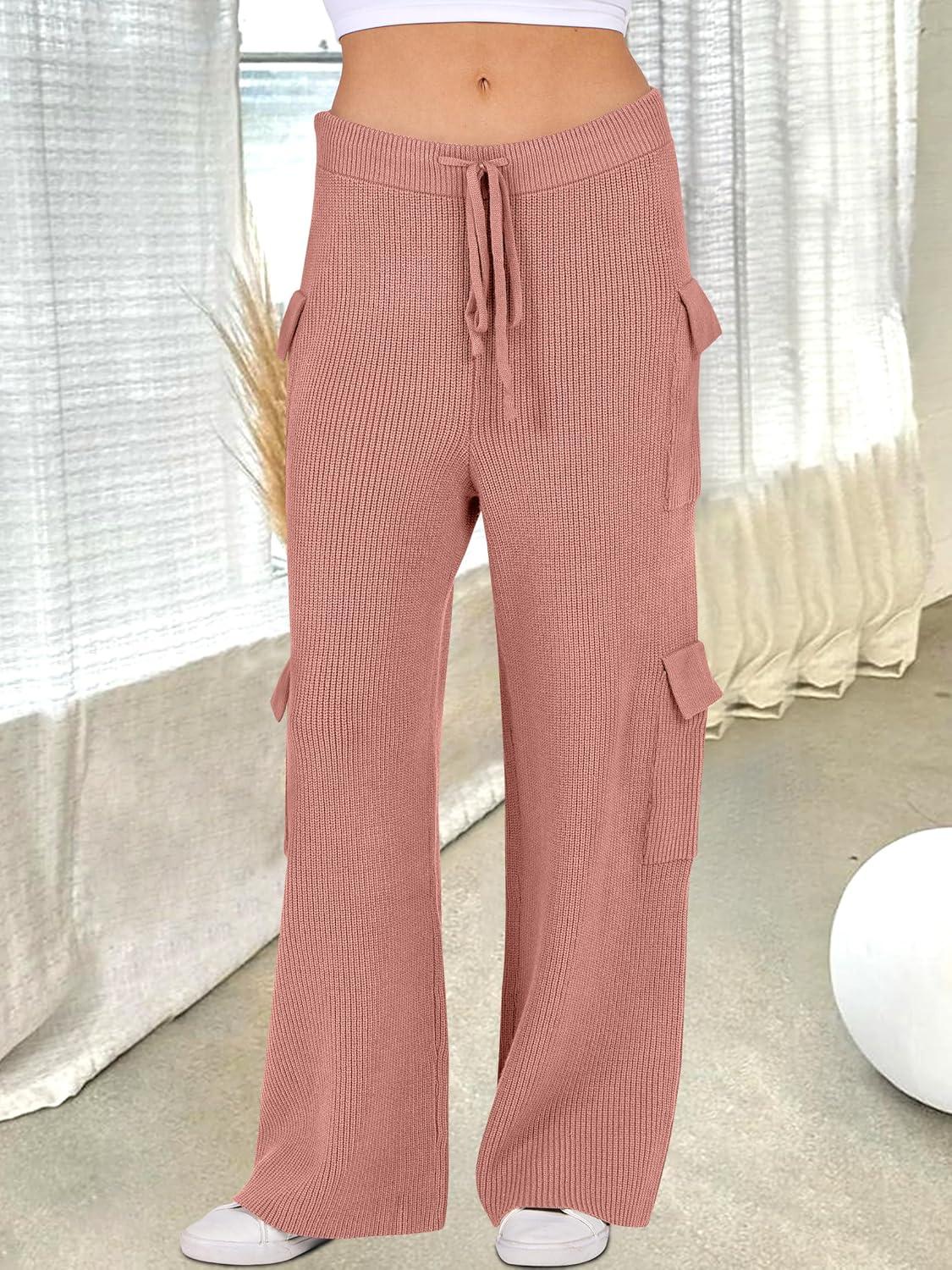 imageANRABESS Womens Two Piece Outfits Casual Knit Hooded Sweater Straight Leg Pants Set 2025 Fall Lounge Travel ClothesRust