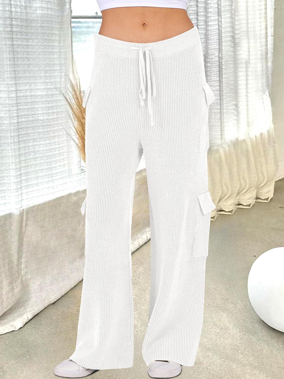 imageANRABESS Womens Two Piece Outfits Casual Knit Hooded Sweater Straight Leg Pants Set 2025 Fall Lounge Travel ClothesWhite