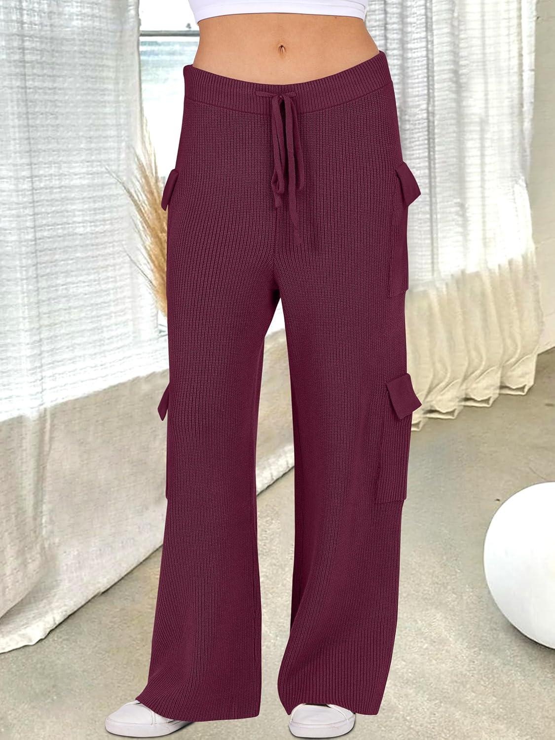 imageANRABESS Womens Two Piece Outfits Casual Knit Hooded Sweater Straight Leg Pants Set 2025 Fall Lounge Travel ClothesWine Red