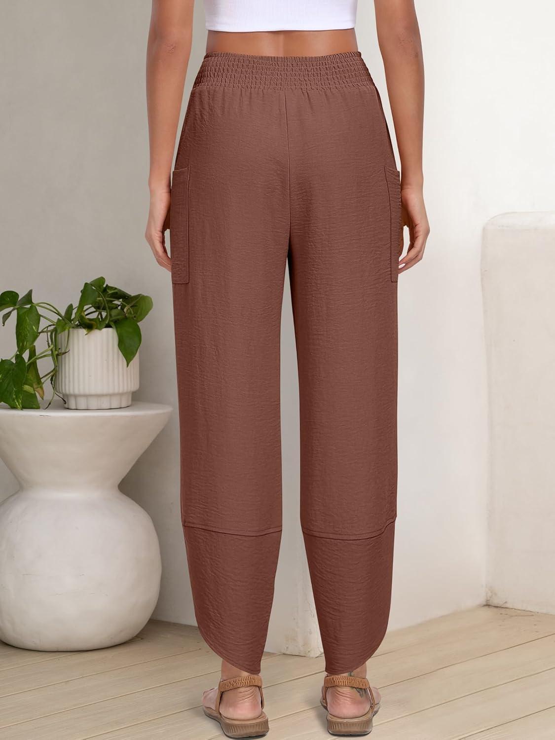 imageANRABESS Womens Wide Leg Palazzo Capri Pants 2025 Summer Casual Loose High Waisted Lounge Flowy Cropped Beach Work TrousersBrown Red