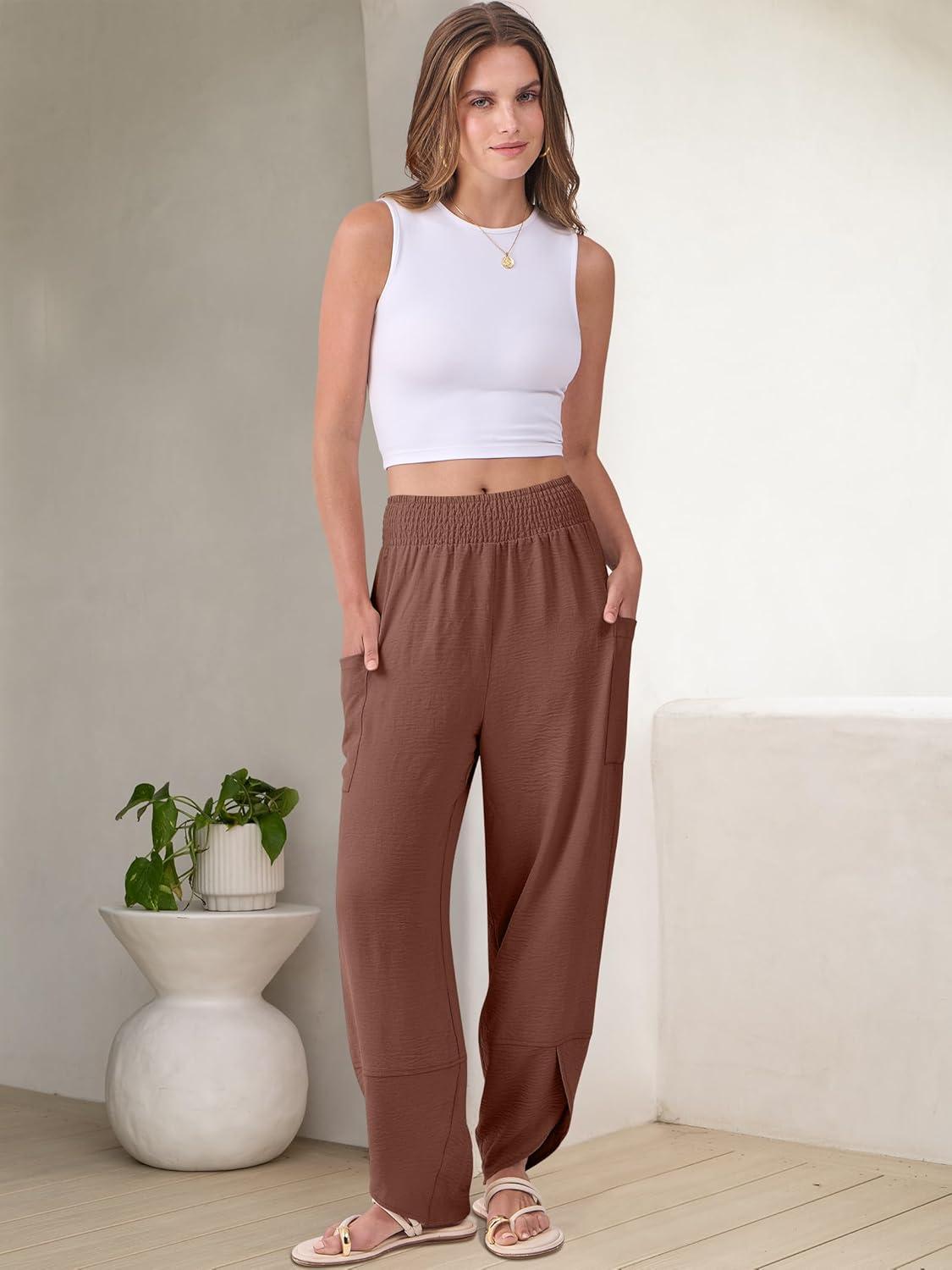 imageANRABESS Womens Wide Leg Palazzo Capri Pants 2025 Summer Casual Loose High Waisted Lounge Flowy Cropped Beach Work TrousersBrown Red