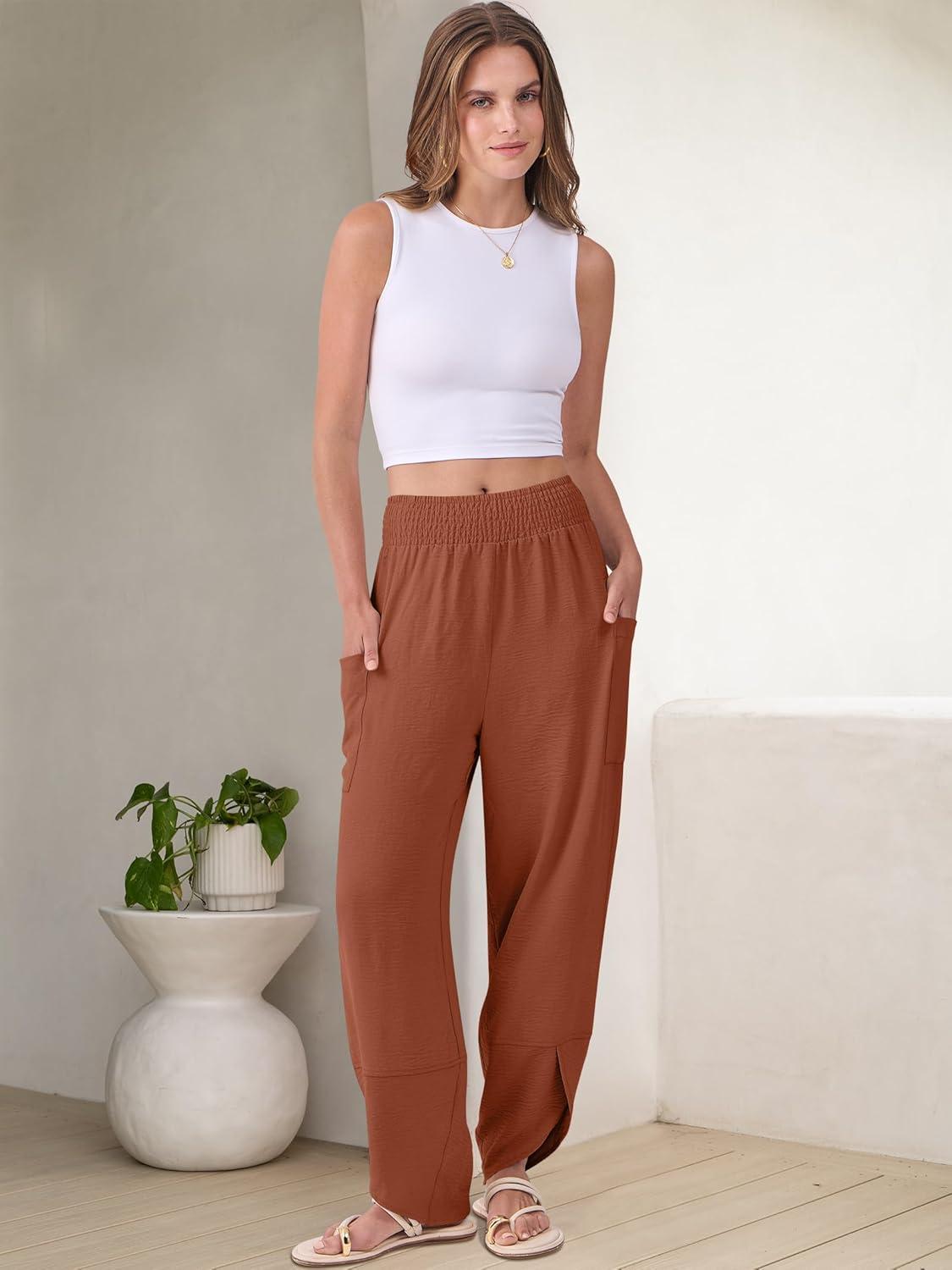imageANRABESS Womens Wide Leg Palazzo Capri Pants 2025 Summer Casual Loose High Waisted Lounge Flowy Cropped Beach Work TrousersCaramel