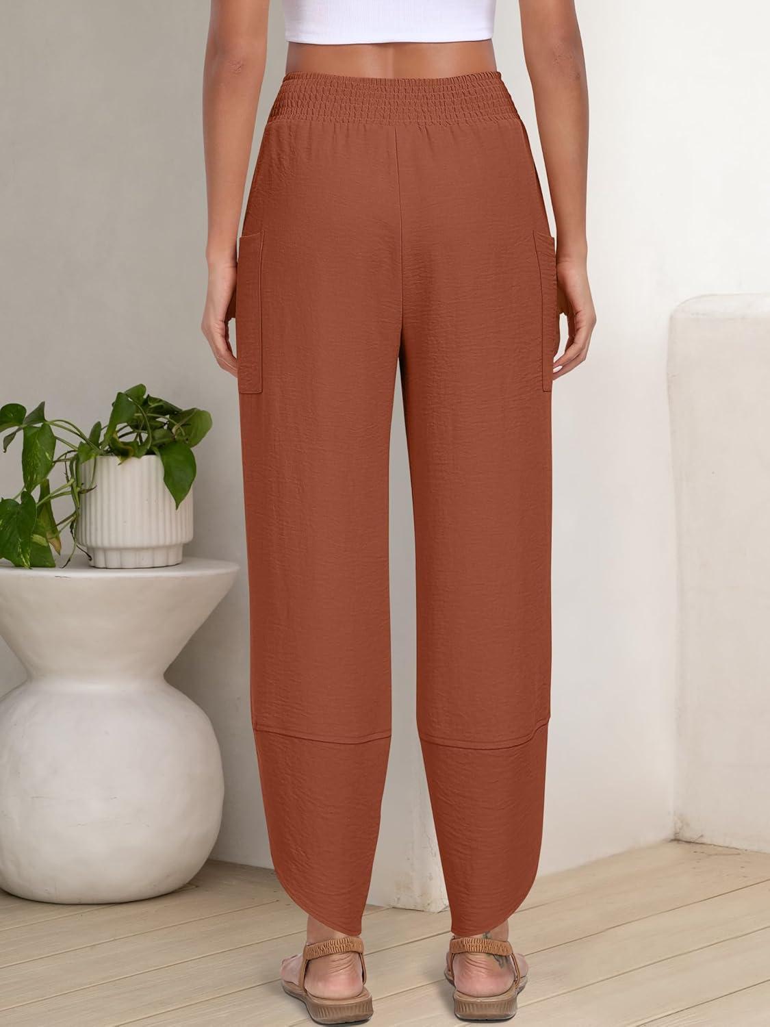 imageANRABESS Womens Wide Leg Palazzo Capri Pants 2025 Summer Casual Loose High Waisted Lounge Flowy Cropped Beach Work TrousersCaramel