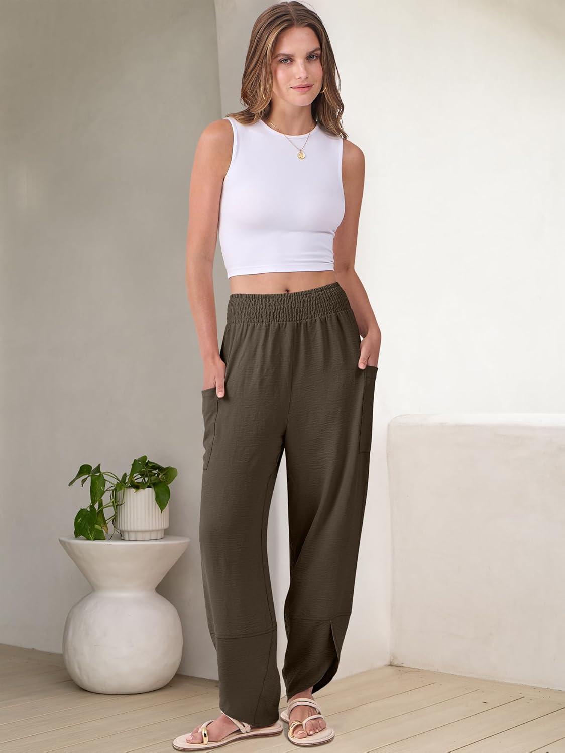 imageANRABESS Womens Wide Leg Palazzo Capri Pants 2025 Summer Casual Loose High Waisted Lounge Flowy Cropped Beach Work TrousersCoffee