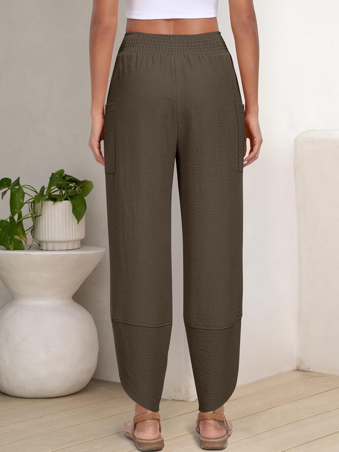 imageANRABESS Womens Wide Leg Palazzo Capri Pants 2025 Summer Casual Loose High Waisted Lounge Flowy Cropped Beach Work TrousersCoffee