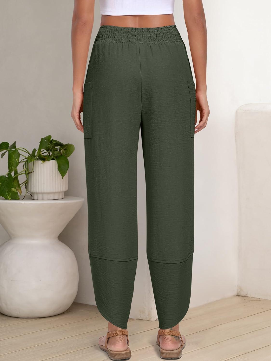 imageANRABESS Womens Wide Leg Palazzo Capri Pants 2025 Summer Casual Loose High Waisted Lounge Flowy Cropped Beach Work TrousersDark Green