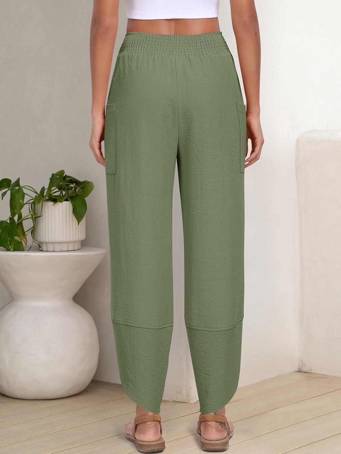 imageANRABESS Womens Wide Leg Palazzo Capri Pants 2025 Summer Casual Loose High Waisted Lounge Flowy Cropped Beach Work TrousersGreen