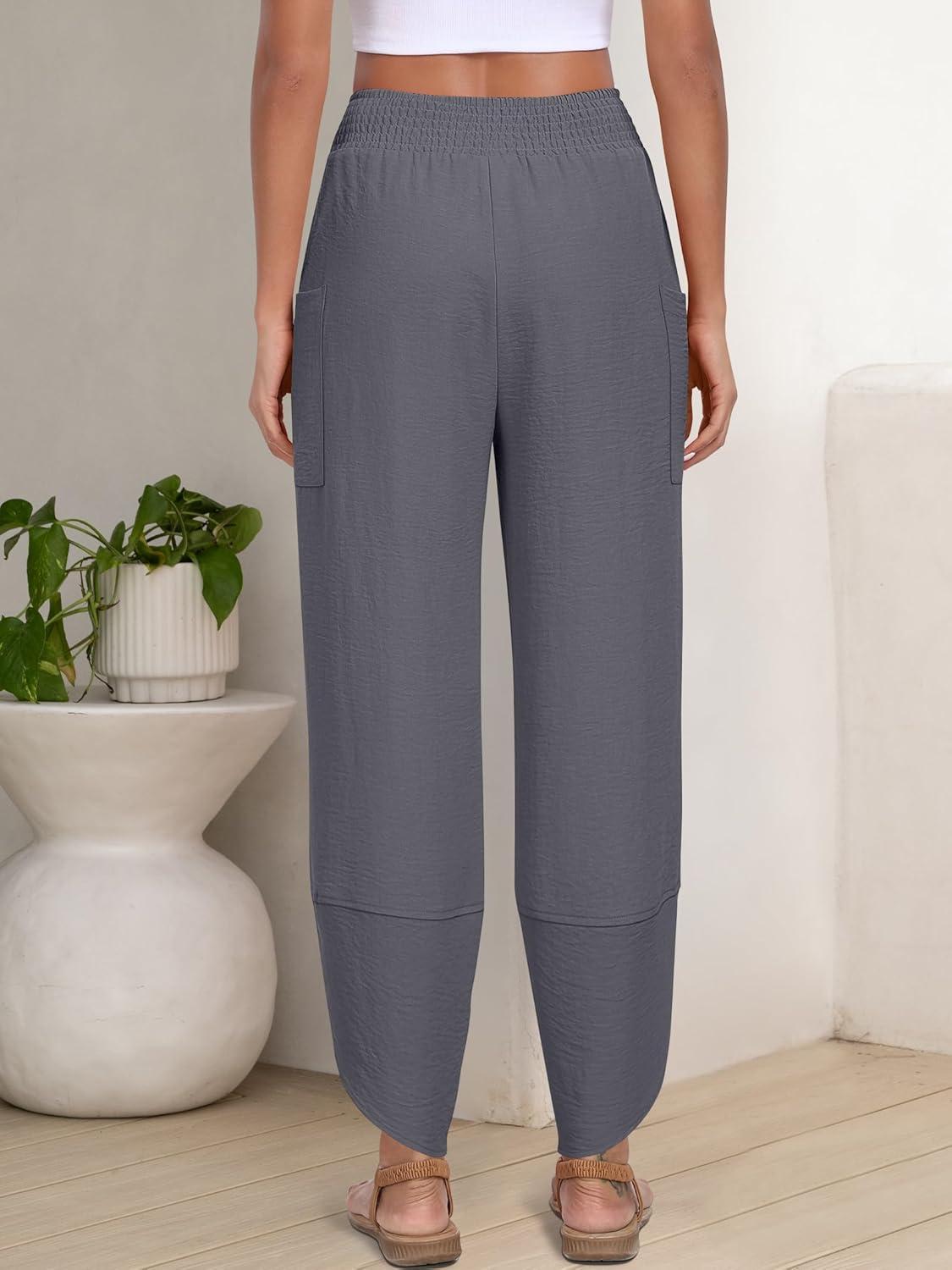 imageANRABESS Womens Wide Leg Palazzo Capri Pants 2025 Summer Casual Loose High Waisted Lounge Flowy Cropped Beach Work TrousersGrey