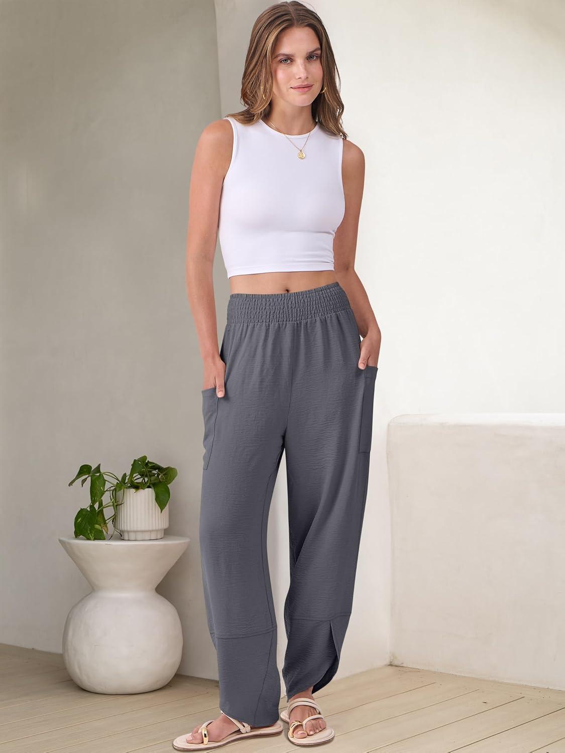 imageANRABESS Womens Wide Leg Palazzo Capri Pants 2025 Summer Casual Loose High Waisted Lounge Flowy Cropped Beach Work TrousersGrey